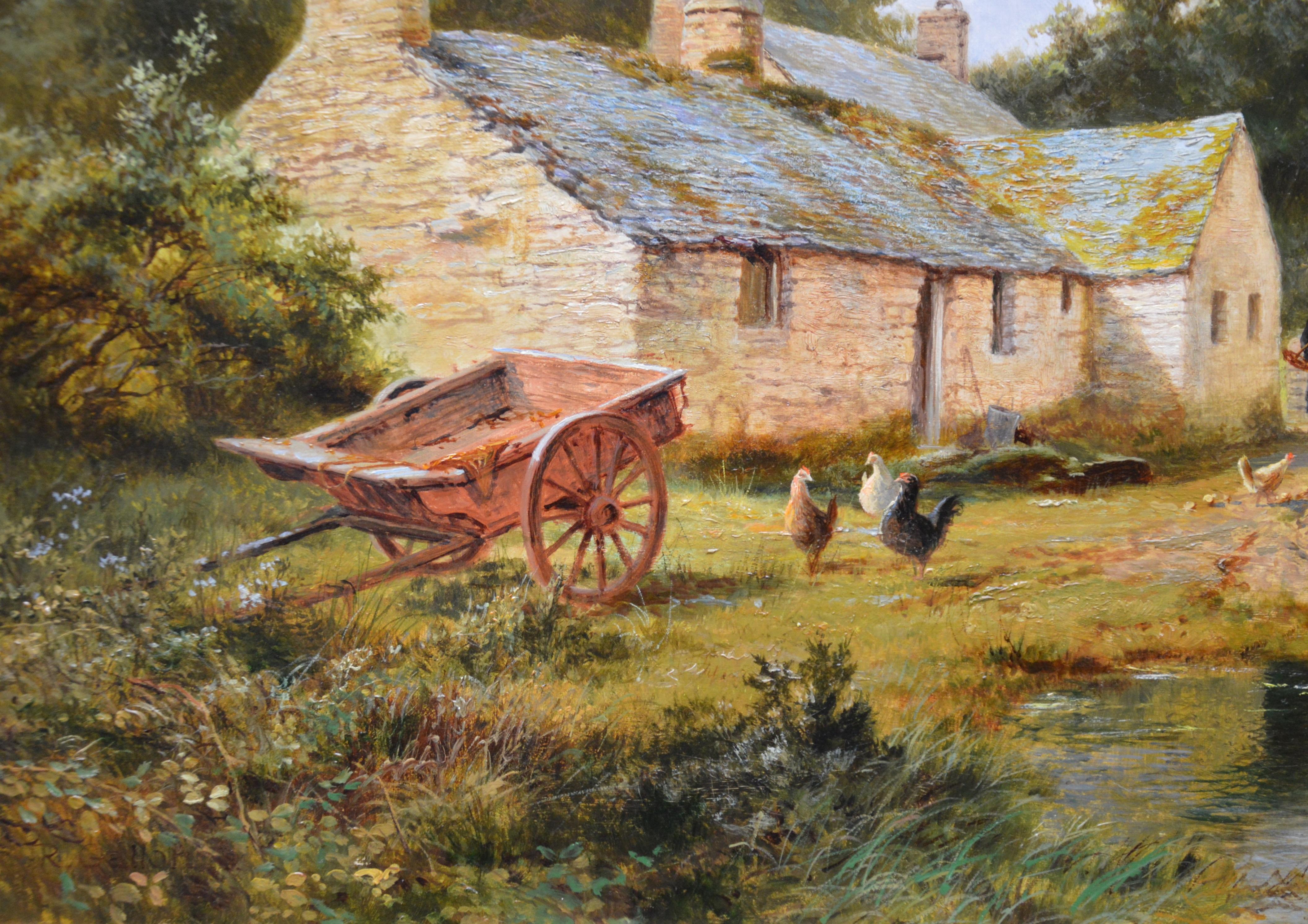 Cottage in Snowdonia Large 19th Century Victorian Summer Landscape Oil Painting  1