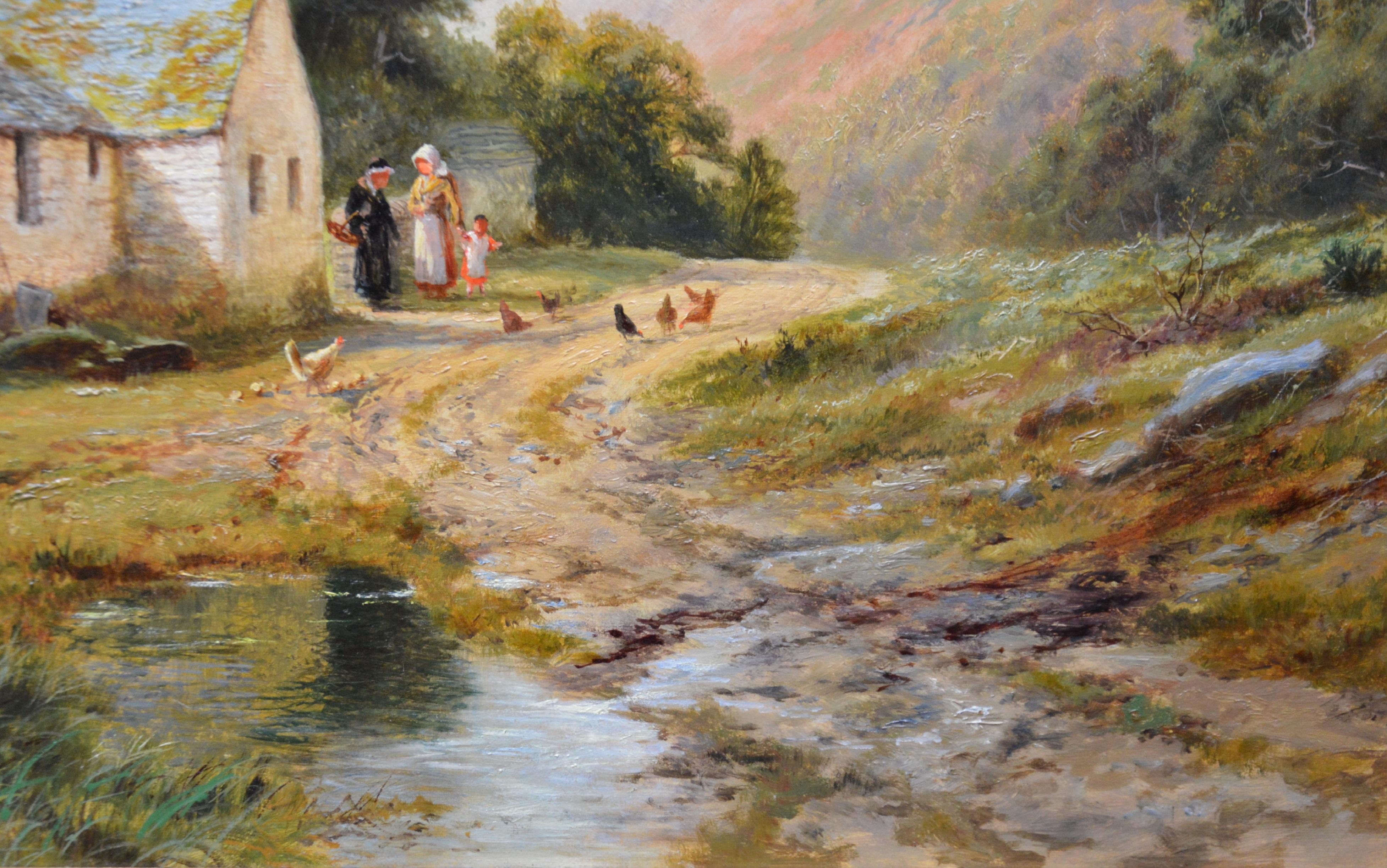 Cottage in Snowdonia Large 19th Century Victorian Summer Landscape Oil Painting  3