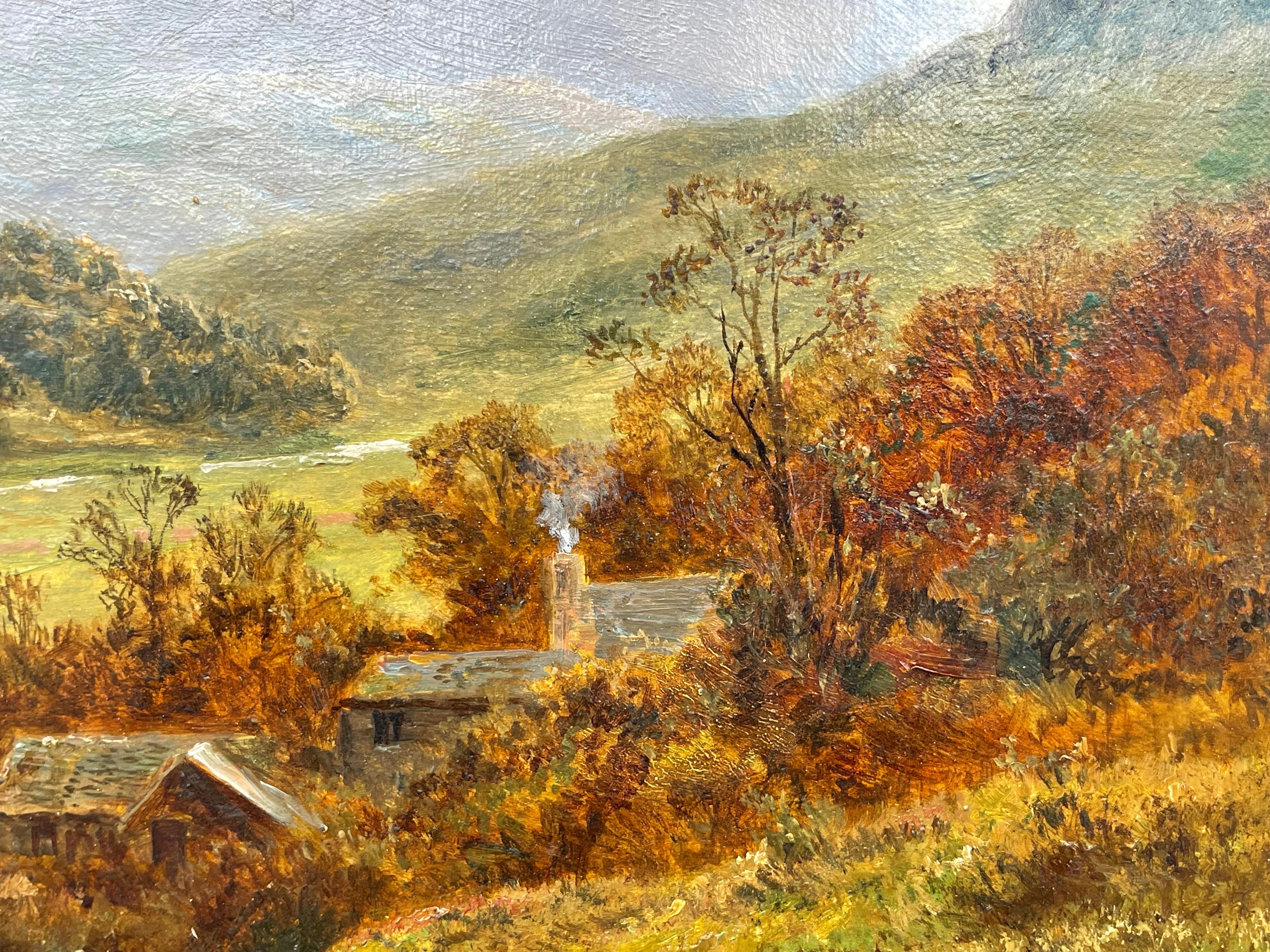 Oil Painting of Welsh Hamlet with Snowdon in the distance by 19th Century Artist 7