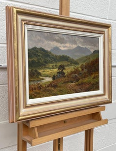 Pintura al óleo de Hamlet de Gales con Snowdon en la distancia por un artista del siglo XIX
