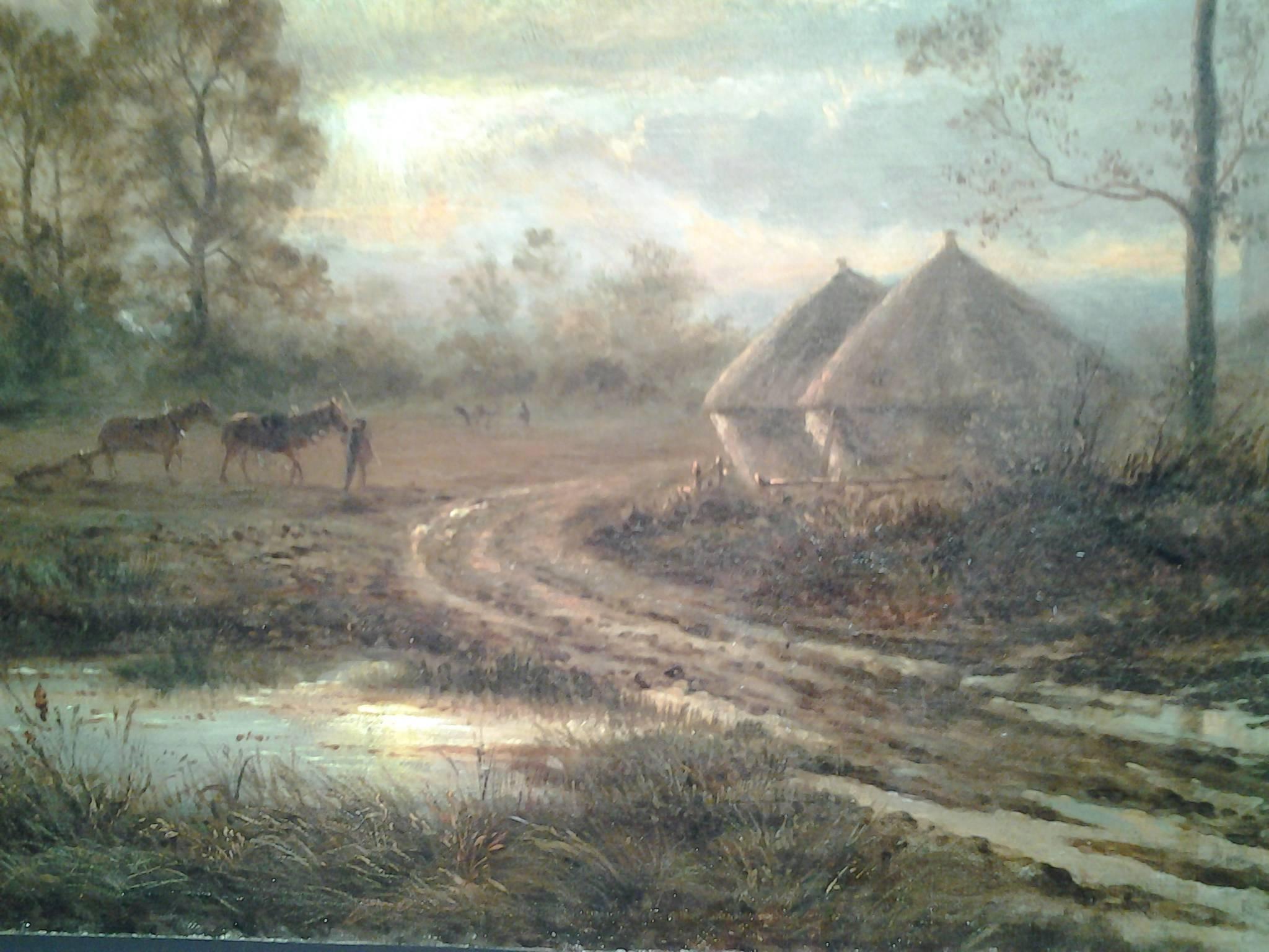 Plough Horse  team at dusk - Victorian Painting by Robert Gallon