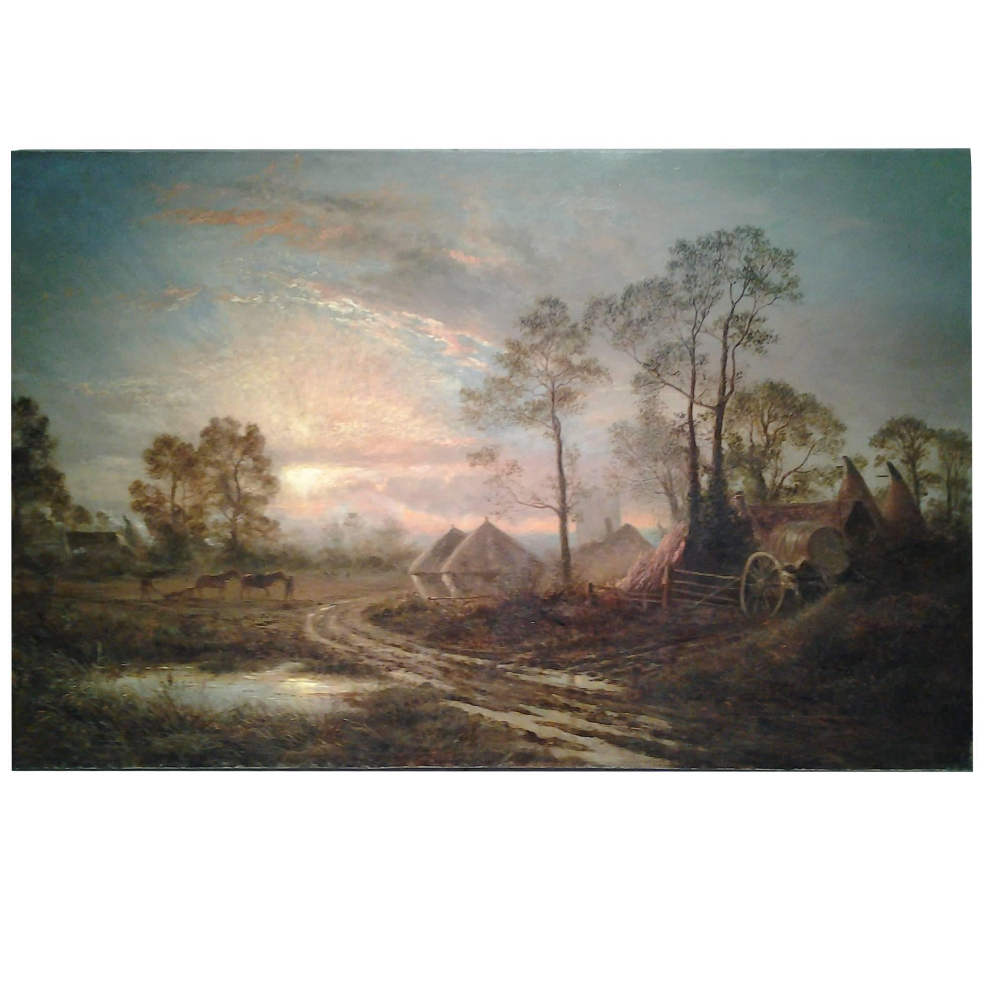 Robert Gallon Landscape Painting - Plough Horse  team at dusk