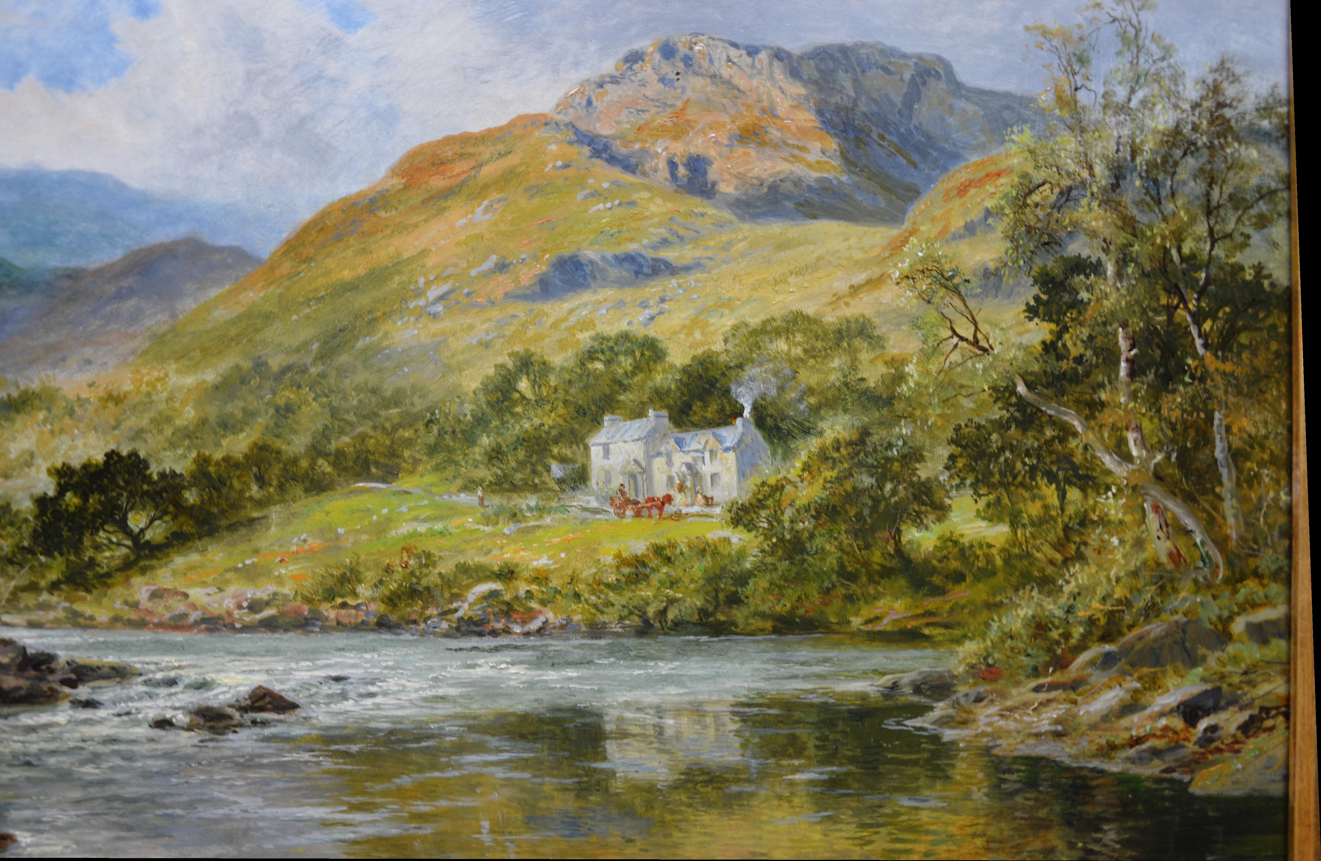 The Fish Inn, Lledr Valley - 19th Century Landscape Oil Painting River Fishing 1