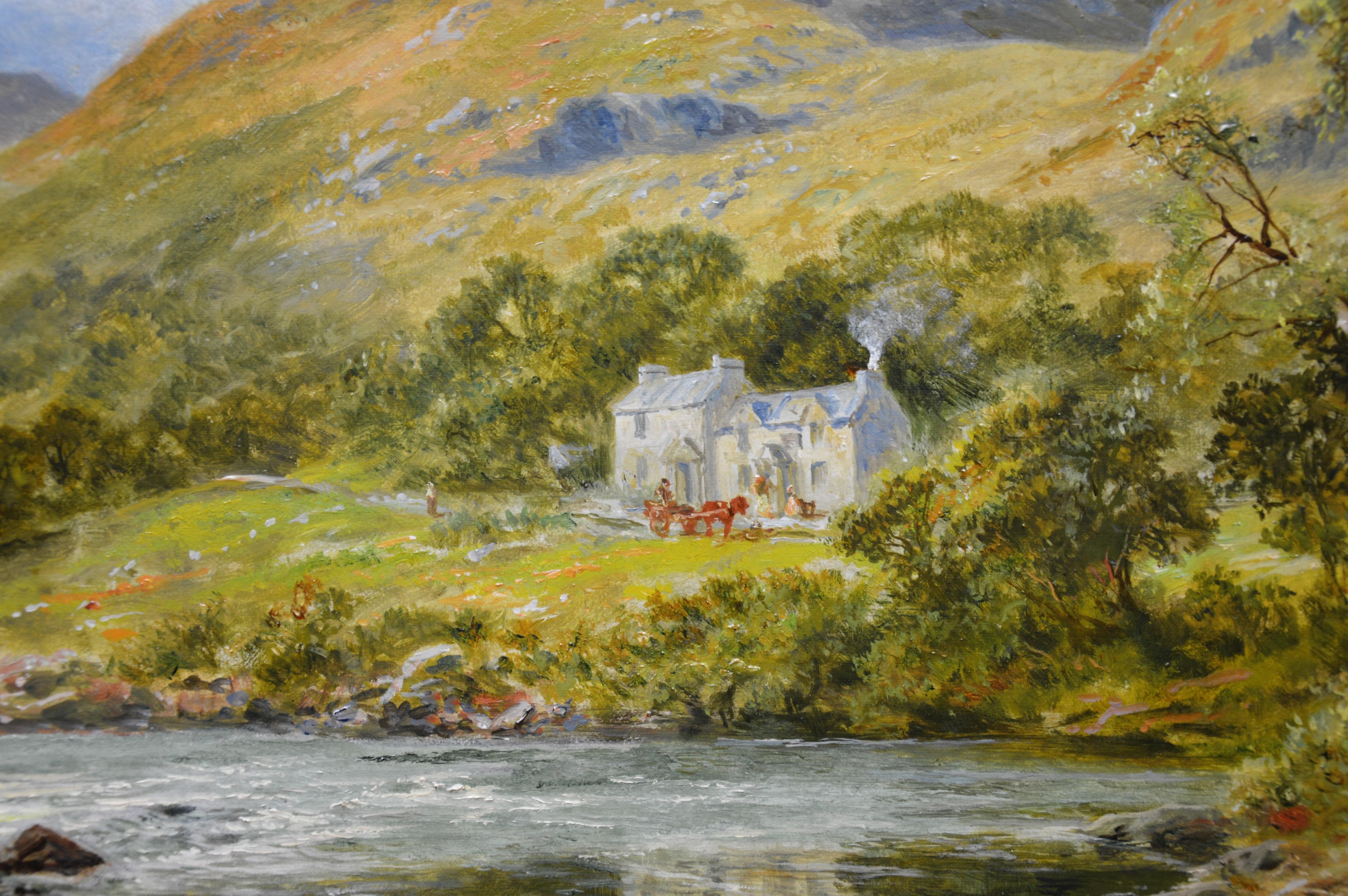 The Fish Inn, Lledr Valley - 19th Century Landscape Oil Painting River Fishing 3