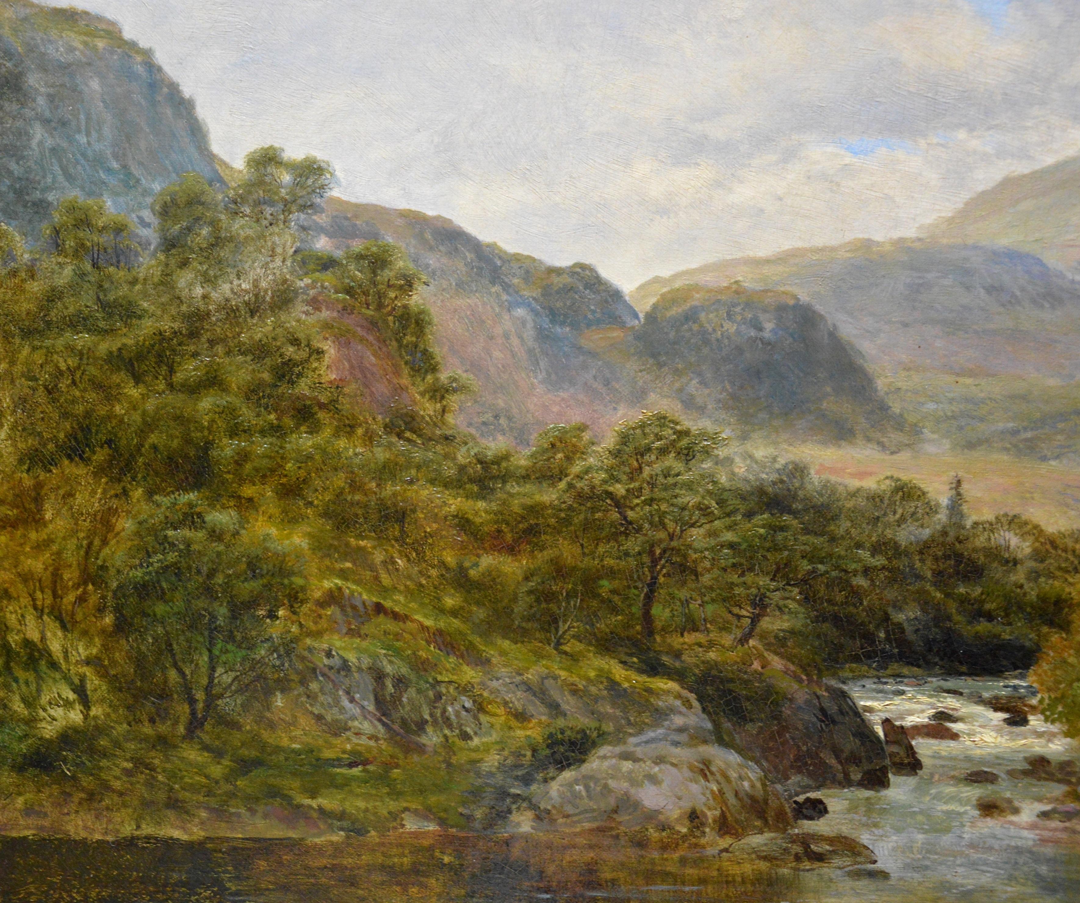 This is a large fine 19th century oil on canvas depicting ‘The Heron Pool’ on the River Lledr in North Wales by the eminent Victorian artist Robert Gallon (1845-1925). The painting is signed by the artist and dated 1874. It hangs in a superb quality