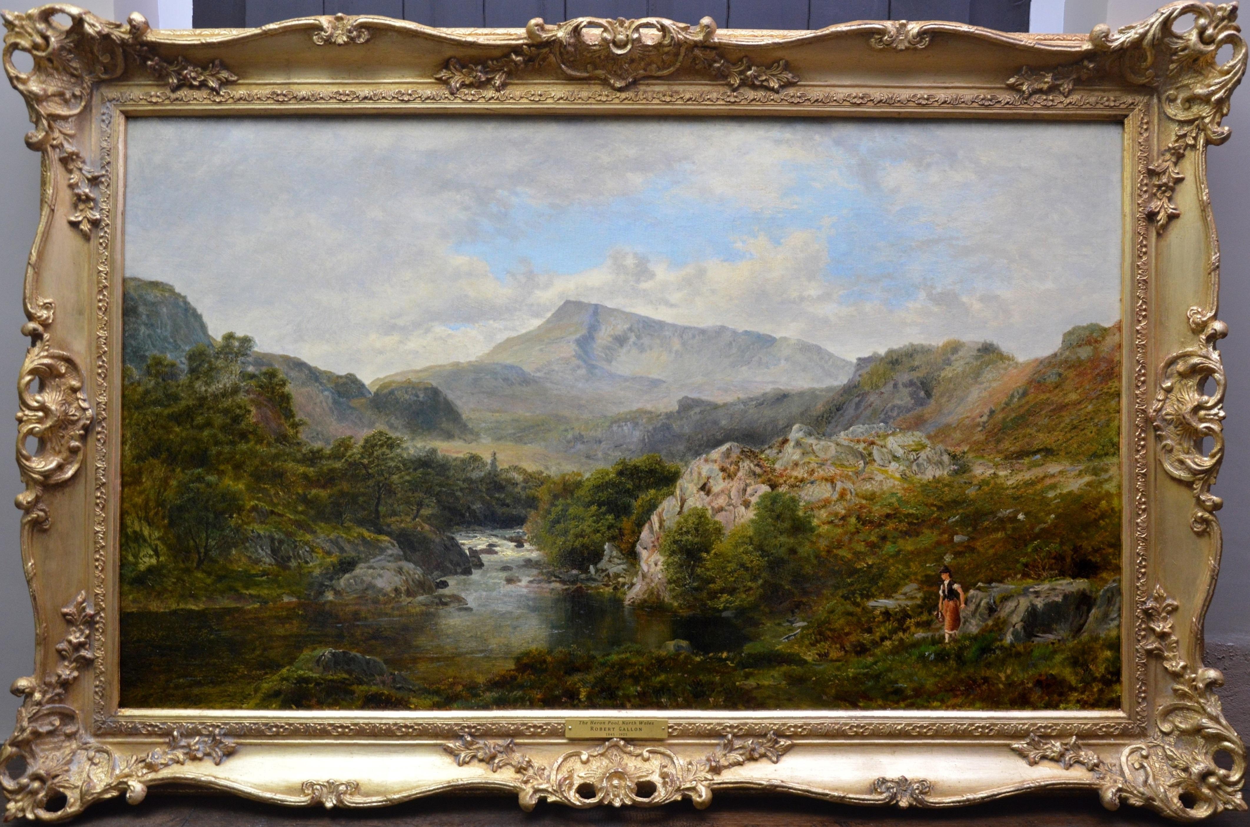 Robert Gallon Figurative Painting - The Heron Pool - 19th Century Welsh Landscape Oil Painting 1874