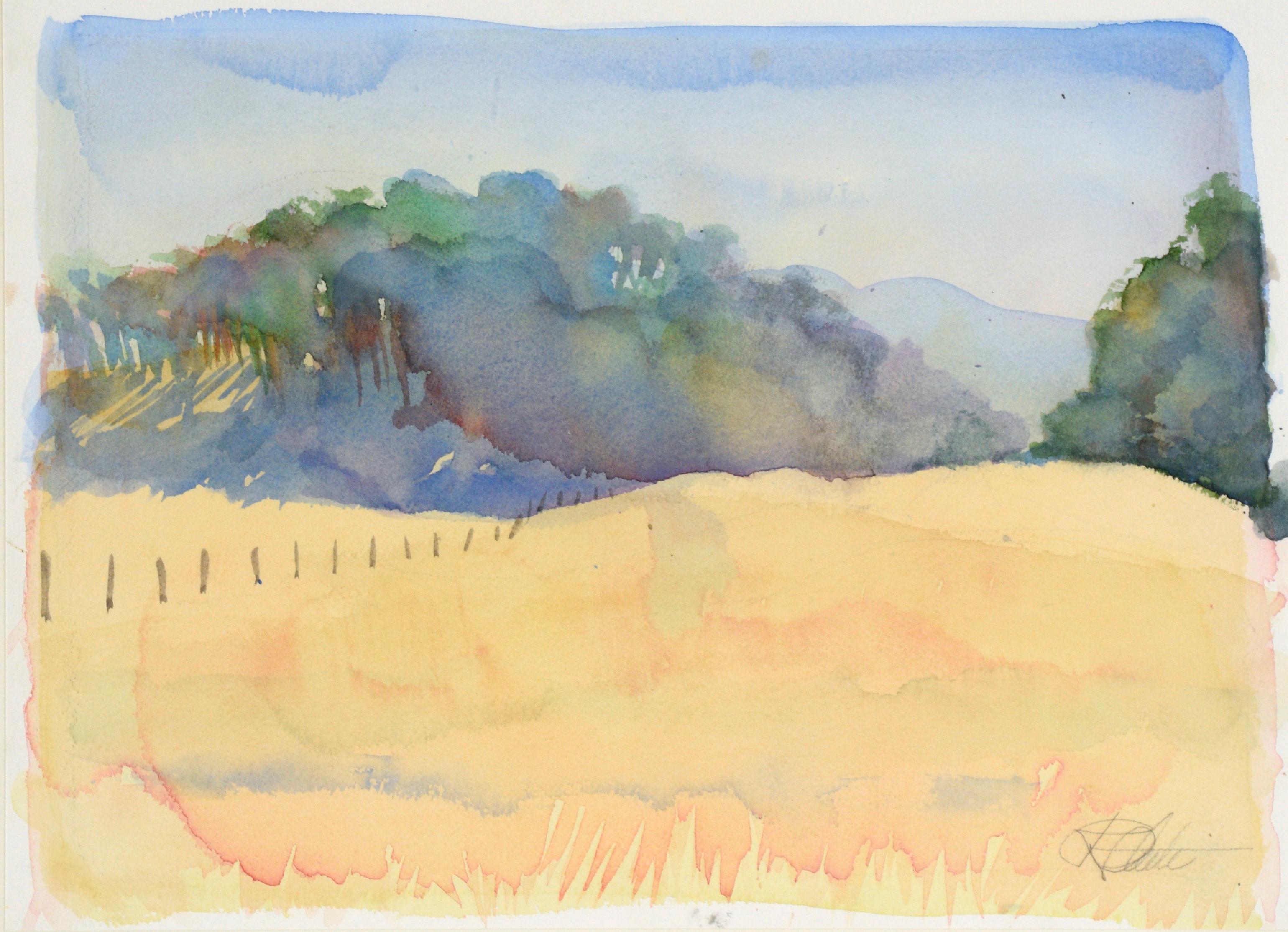 Golden Hills - California Landscape in Watercolor on Paper - Painting by Robert Gantt Steele