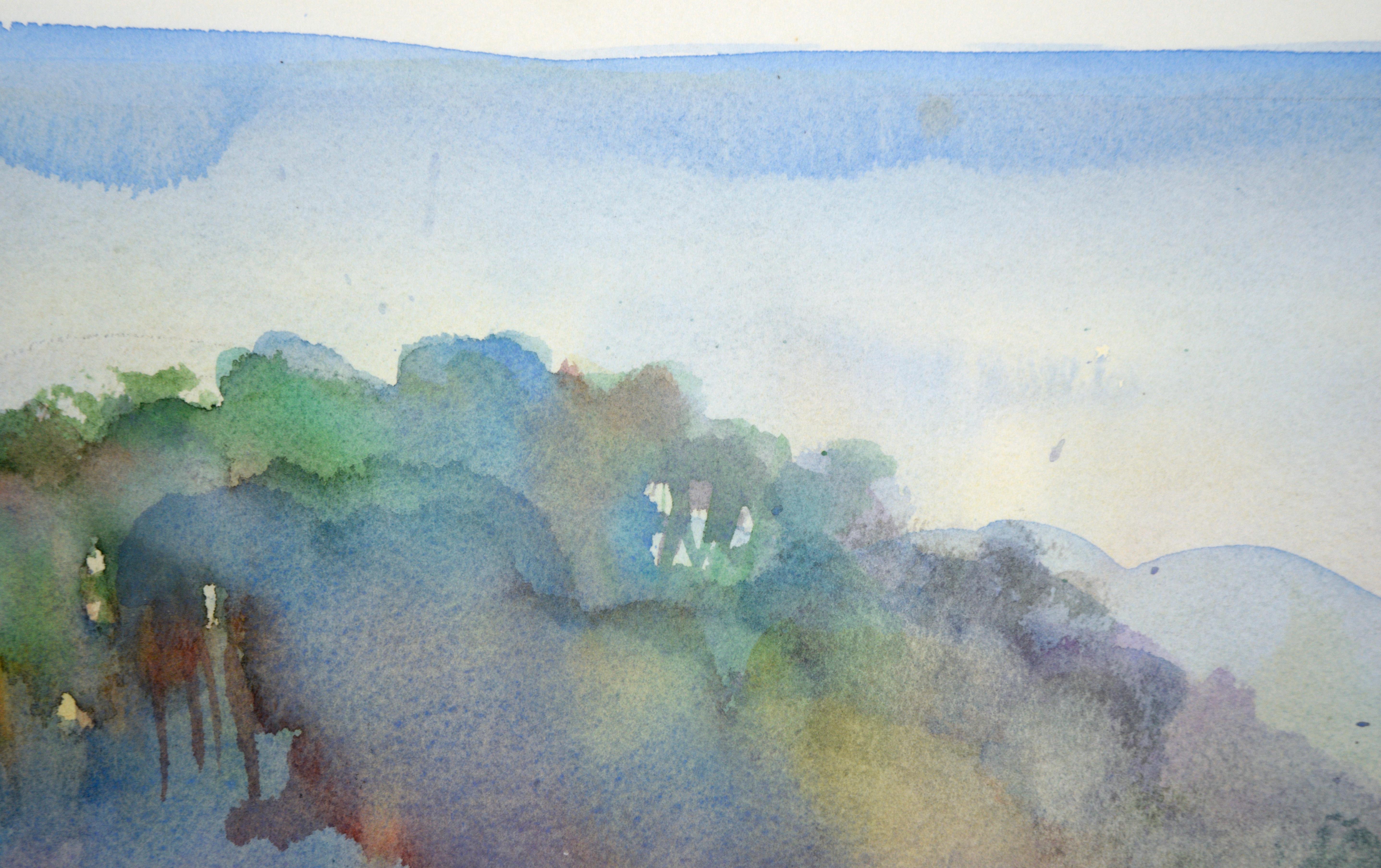 Golden Hills - Paesaggio californiano in acquerello su carta - Landscape Painting Beige di Robert Gantt Steele