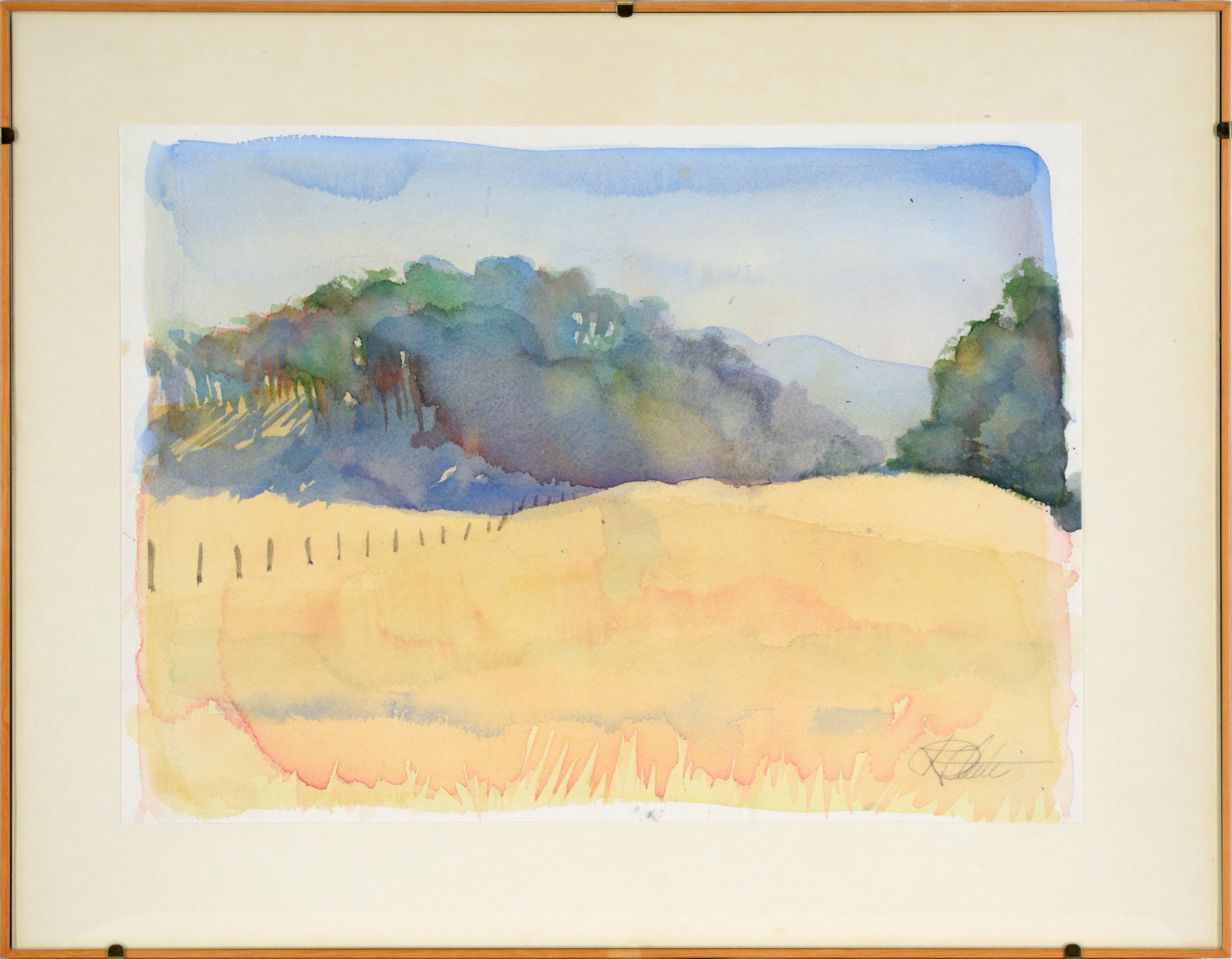 Golden Hills - Paysage californien à l'aquarelle sur papier