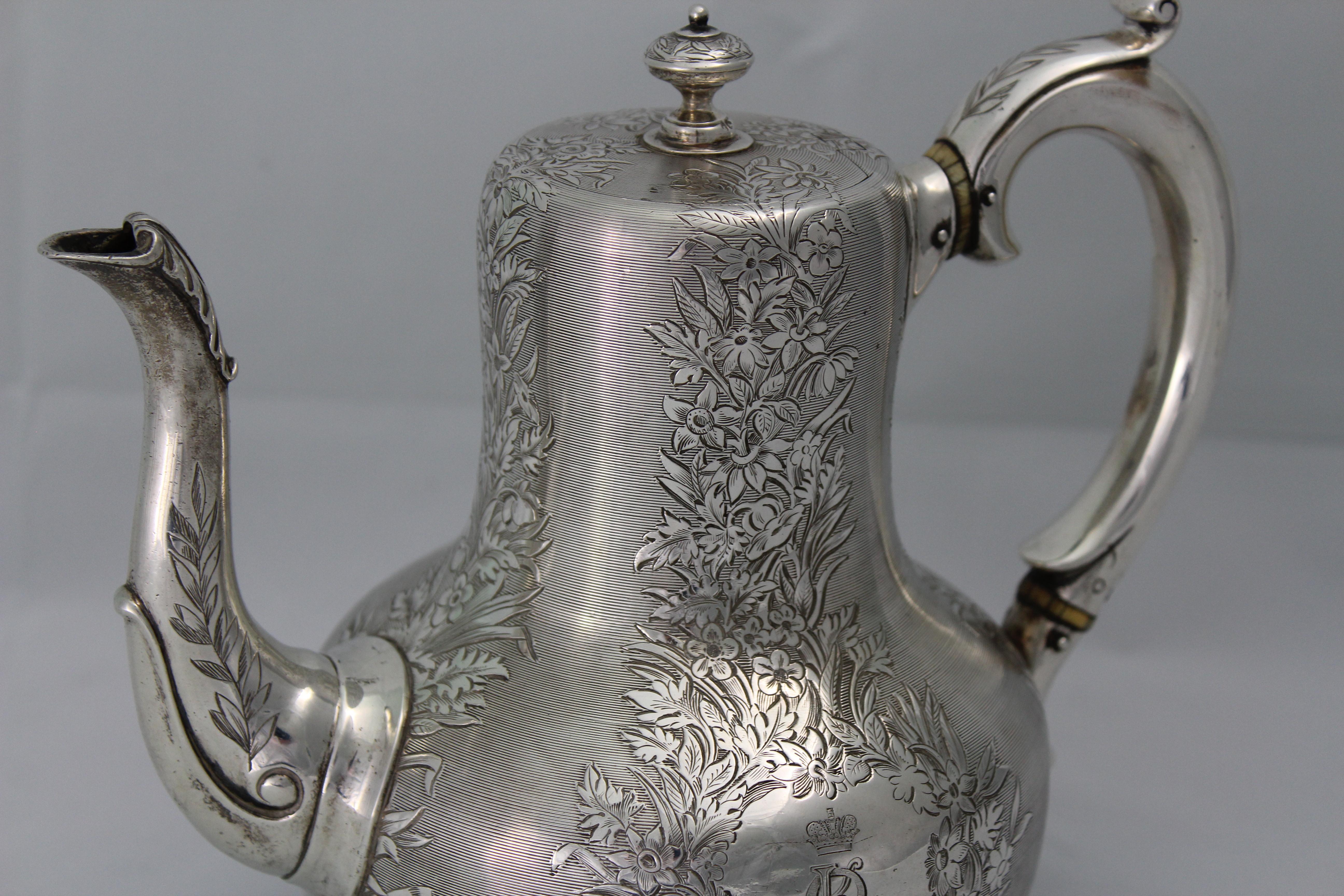 British Robert Garrard Coffee Pot for Grand Duchess Olga Konstantinovna Marriage, 1867 For Sale