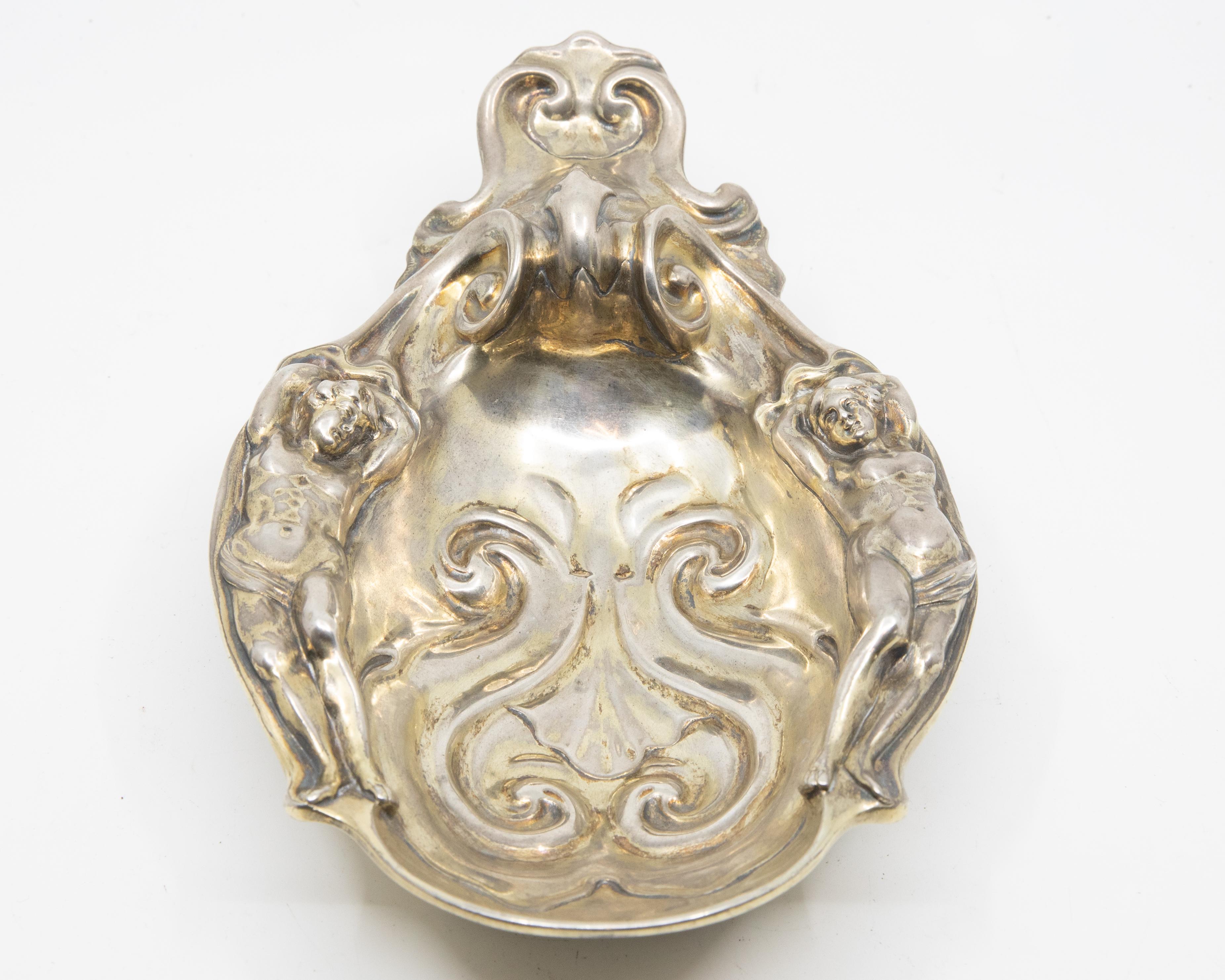 19th Century Robert Garrard Figural Renaissance Revival Decorated Sterling Silver Dish