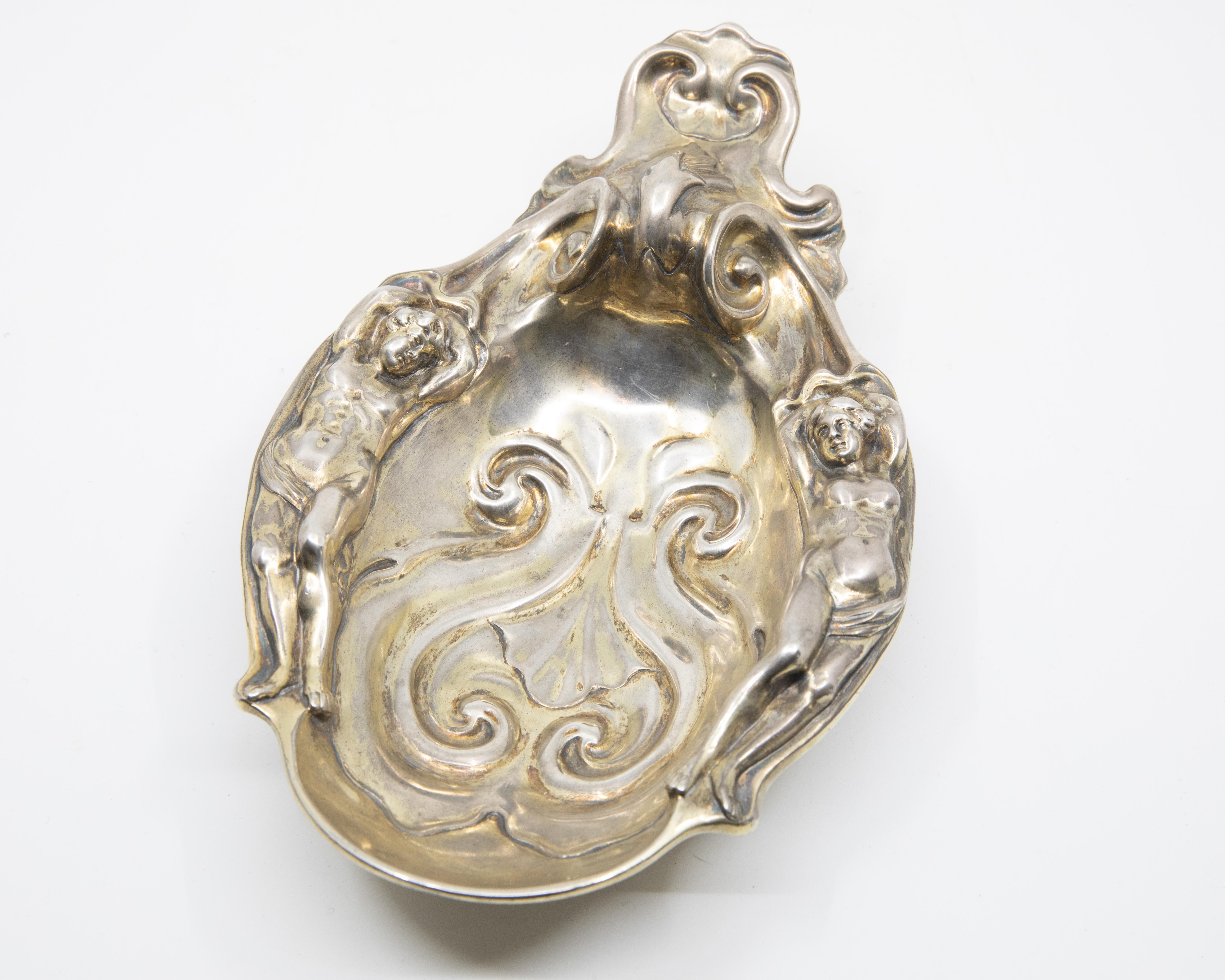 Robert Garrard Figural Renaissance Revival Decorated Sterling Silver Dish 1