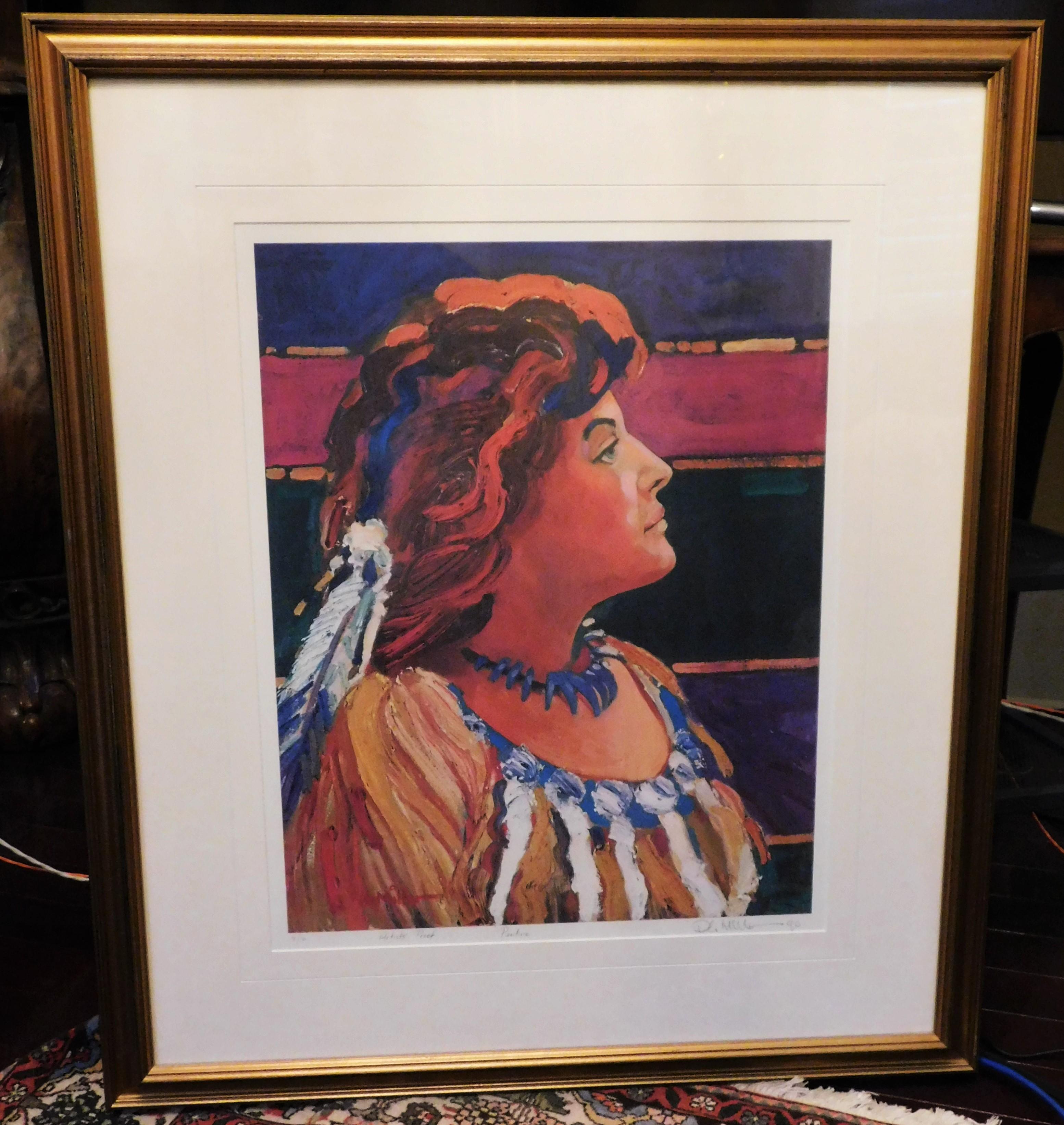 Canadien Lithographie originale de l'artiste amérindien Robert Gary Miller intitulée « Pauline » en vente