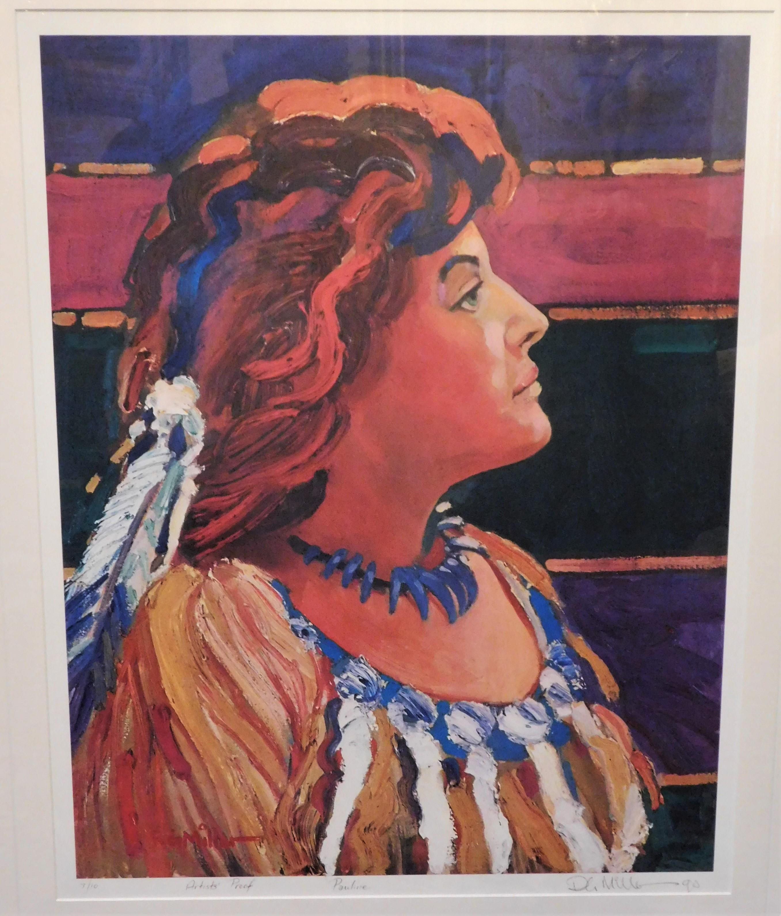 Papier Lithographie originale de l'artiste amérindien Robert Gary Miller intitulée « Pauline » en vente