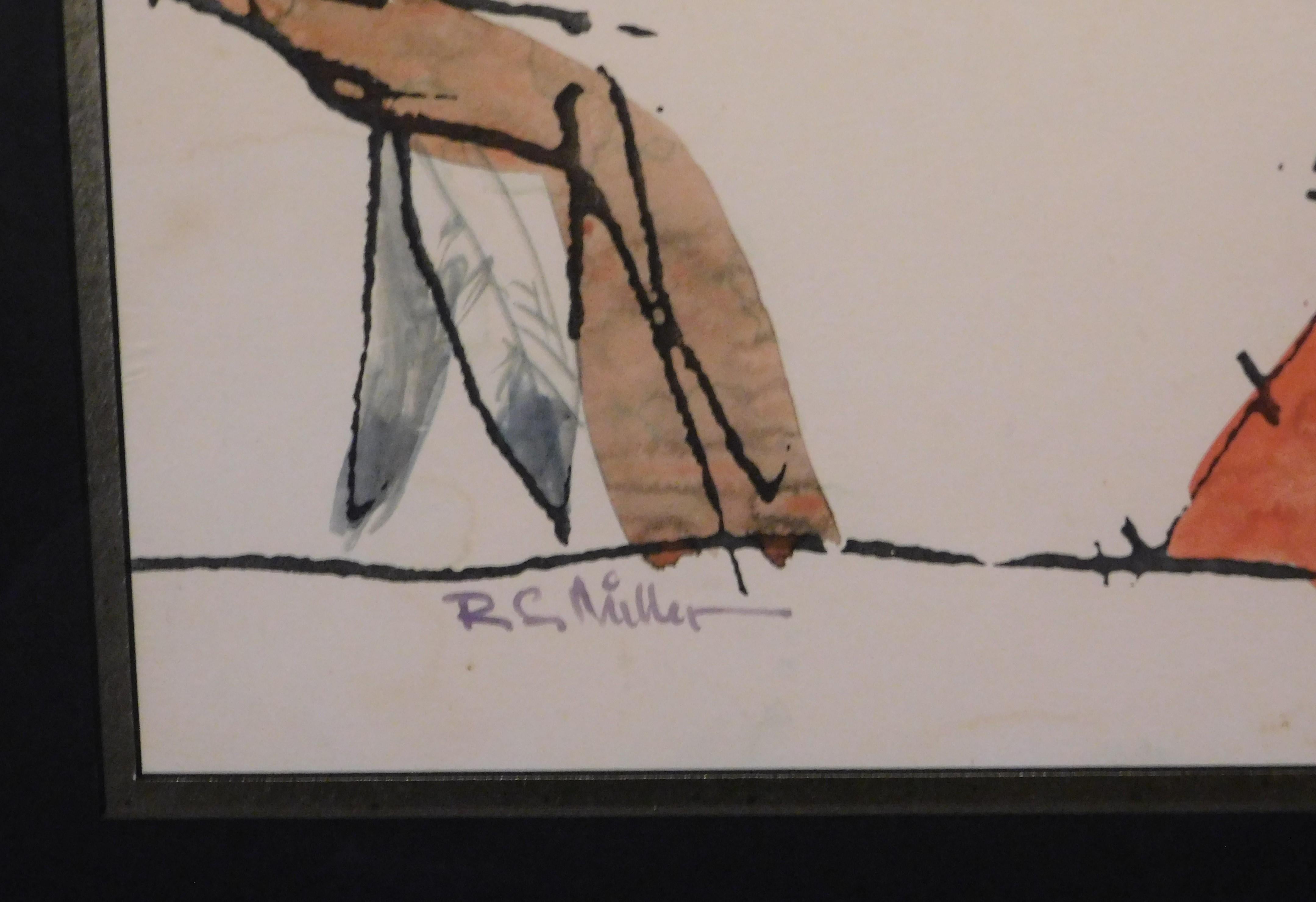 Canadian Robert Gary Miller Native American Original Signed Watercolour Canada