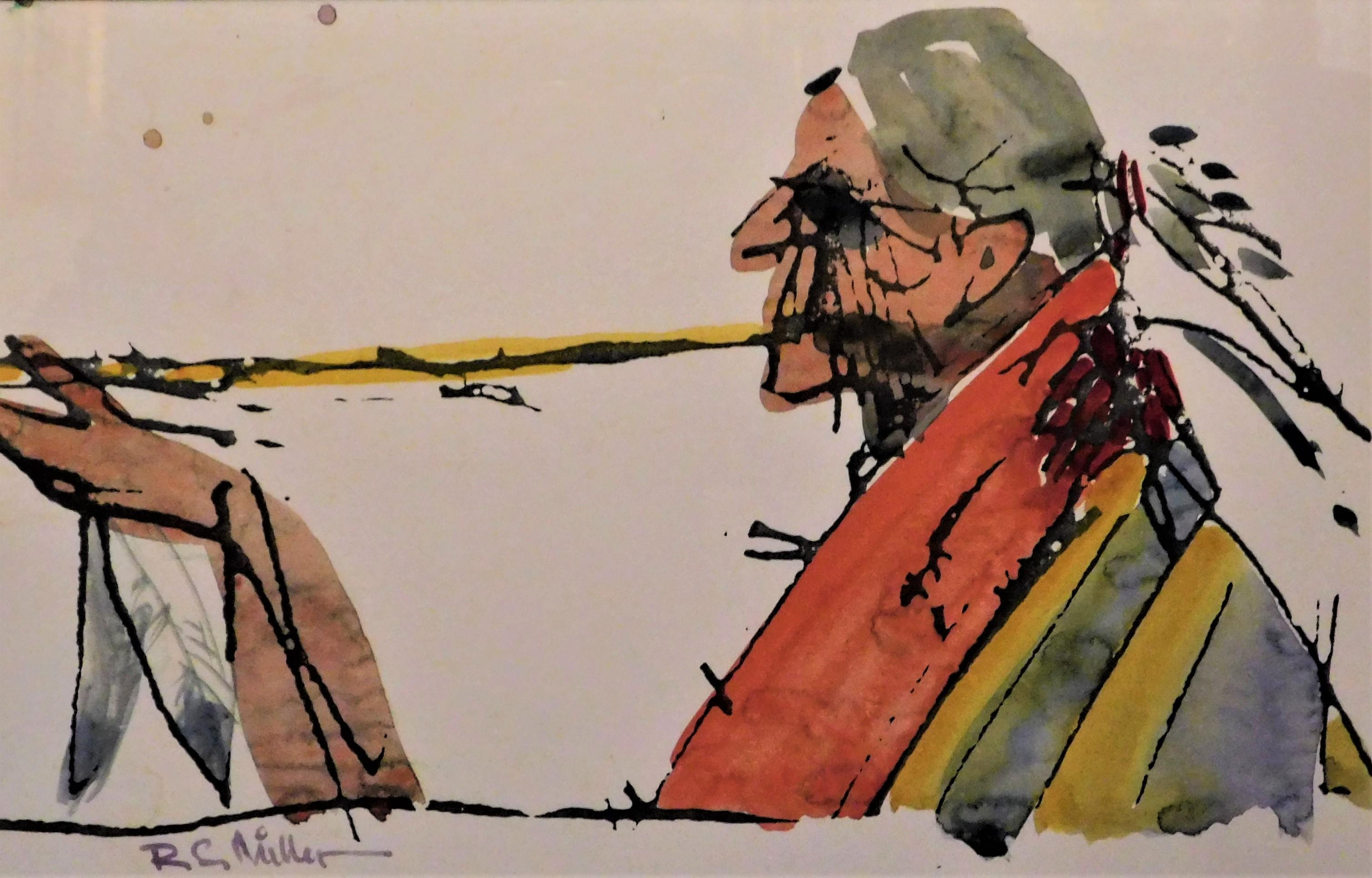 Late 20th Century Robert Gary Miller Native American Original Signed Watercolour Canada