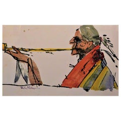 Robert Gary Miller Amérindien Aquarelle originale signée Canada