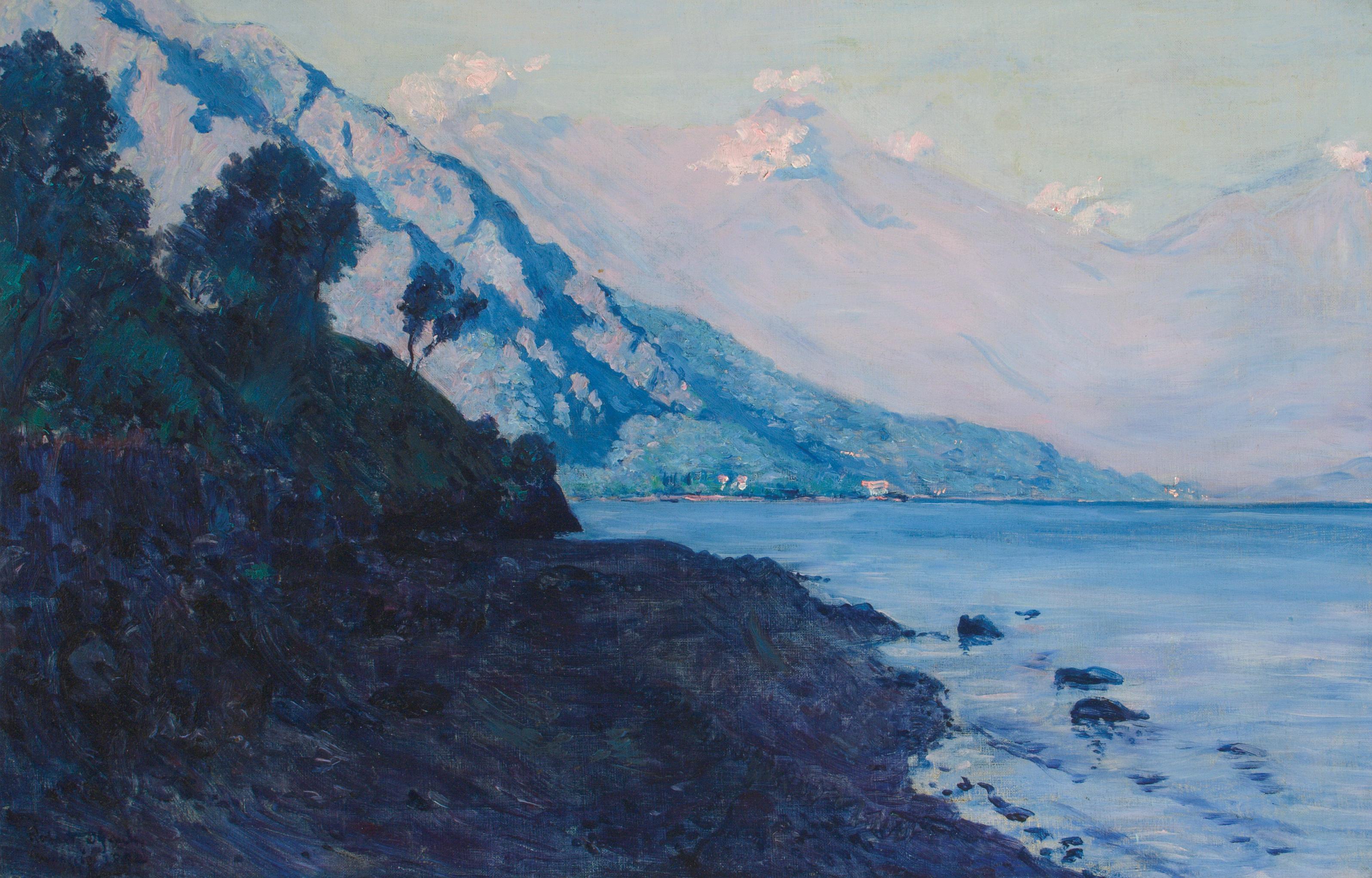 Como, Italien, in der Nähe von Menaggio – Ölgemälde des irischen Künstlers Gauley – Painting von Robert Gauley