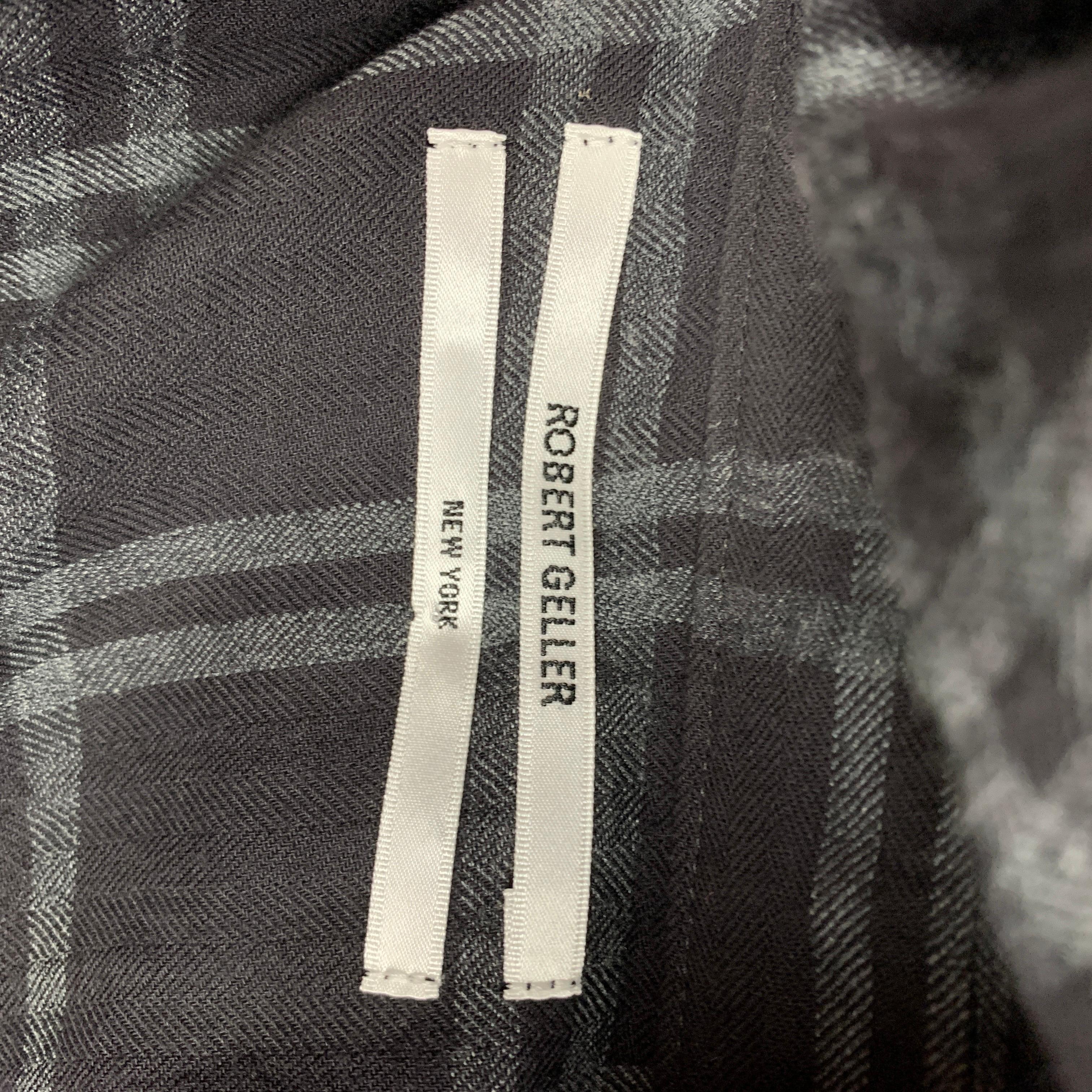 ROBERT GELLER Size L Charcoal & Grey Plaid Cotton Blend Long Sleeve Shirt In Good Condition In San Francisco, CA