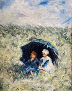 Une douche d'été, huile sur toile, English School, paysage signé