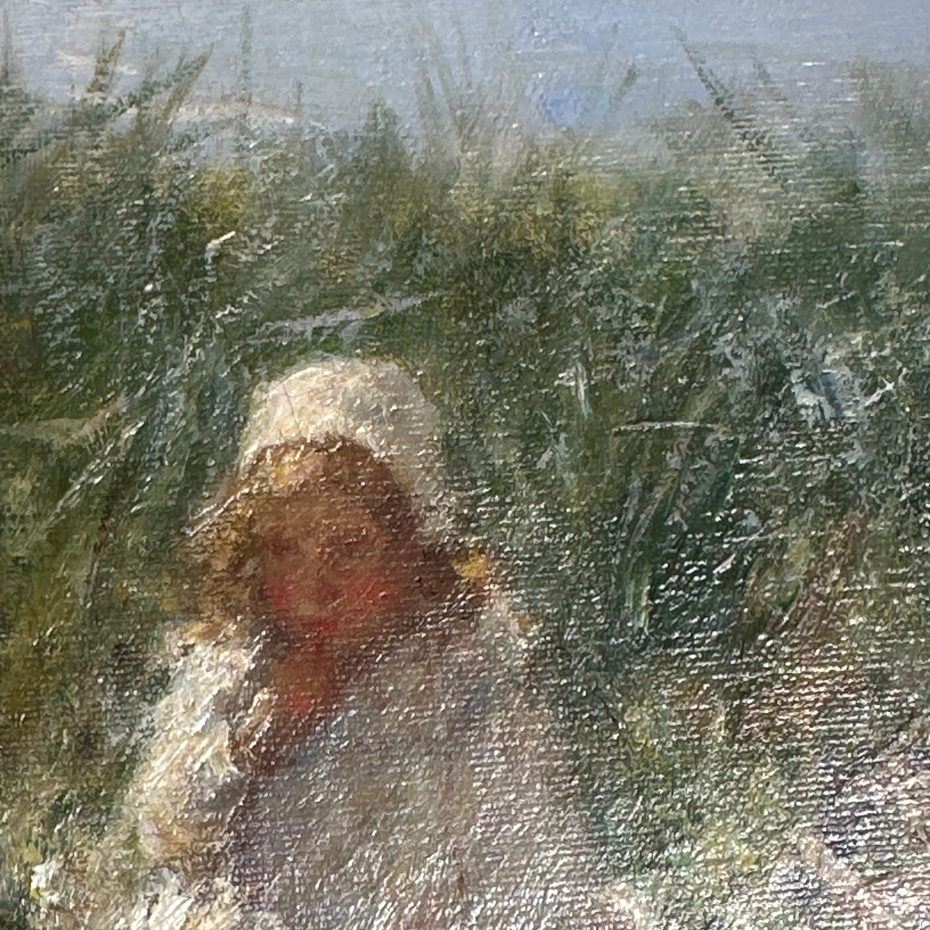 Zwischen uns Impressionistische Landschaft & Figuratives Gemälde von zwei Mädchen, Strand im Angebot 3