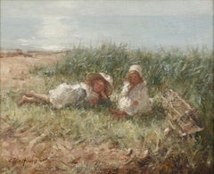 Between Us Paysage impressionniste et peinture figurative de deux filles, plage