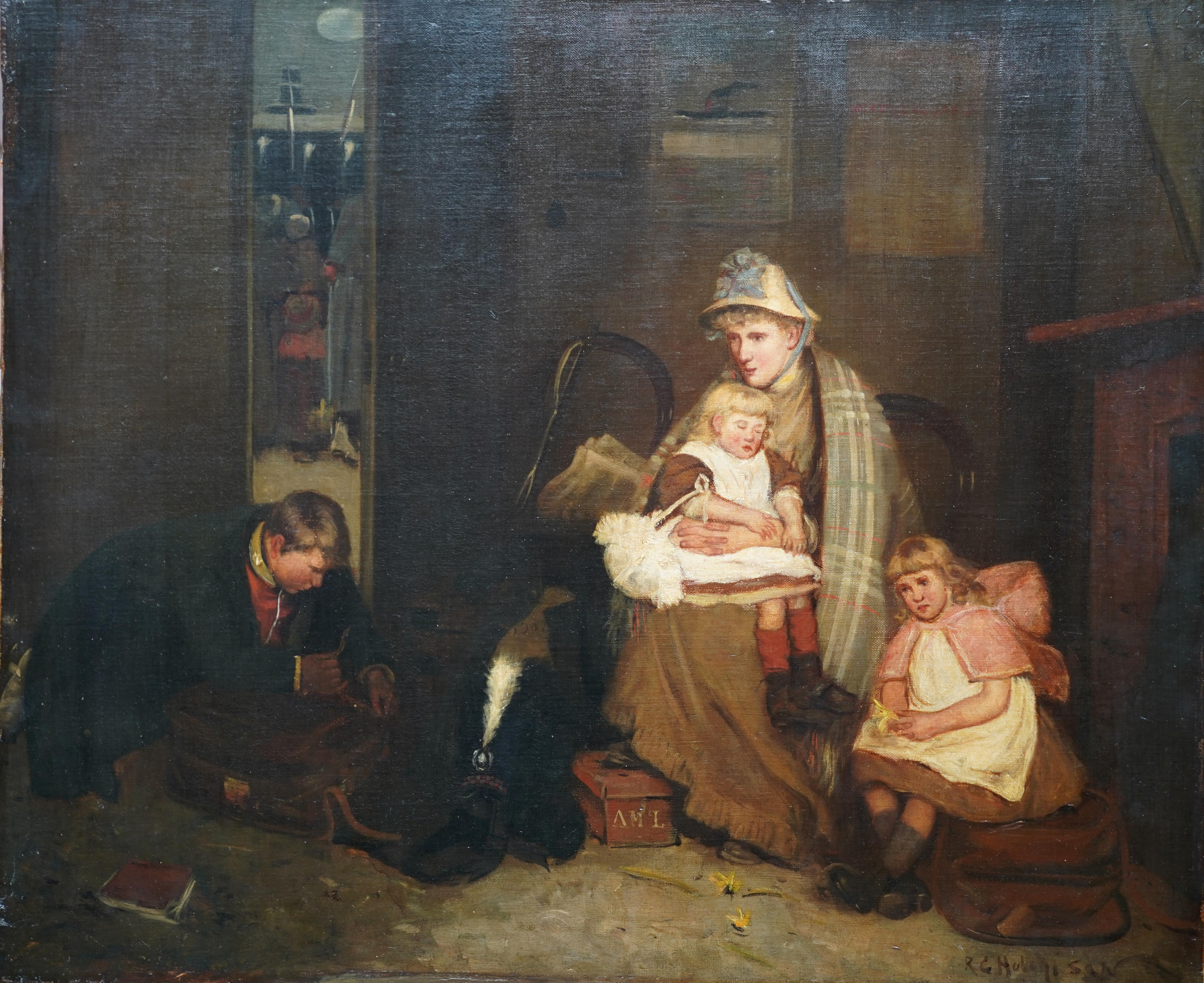 The Soldier's Farewell - Scottish Victorian art Interior portrait oil painting - Painting by Robert Gemmell Hutchison