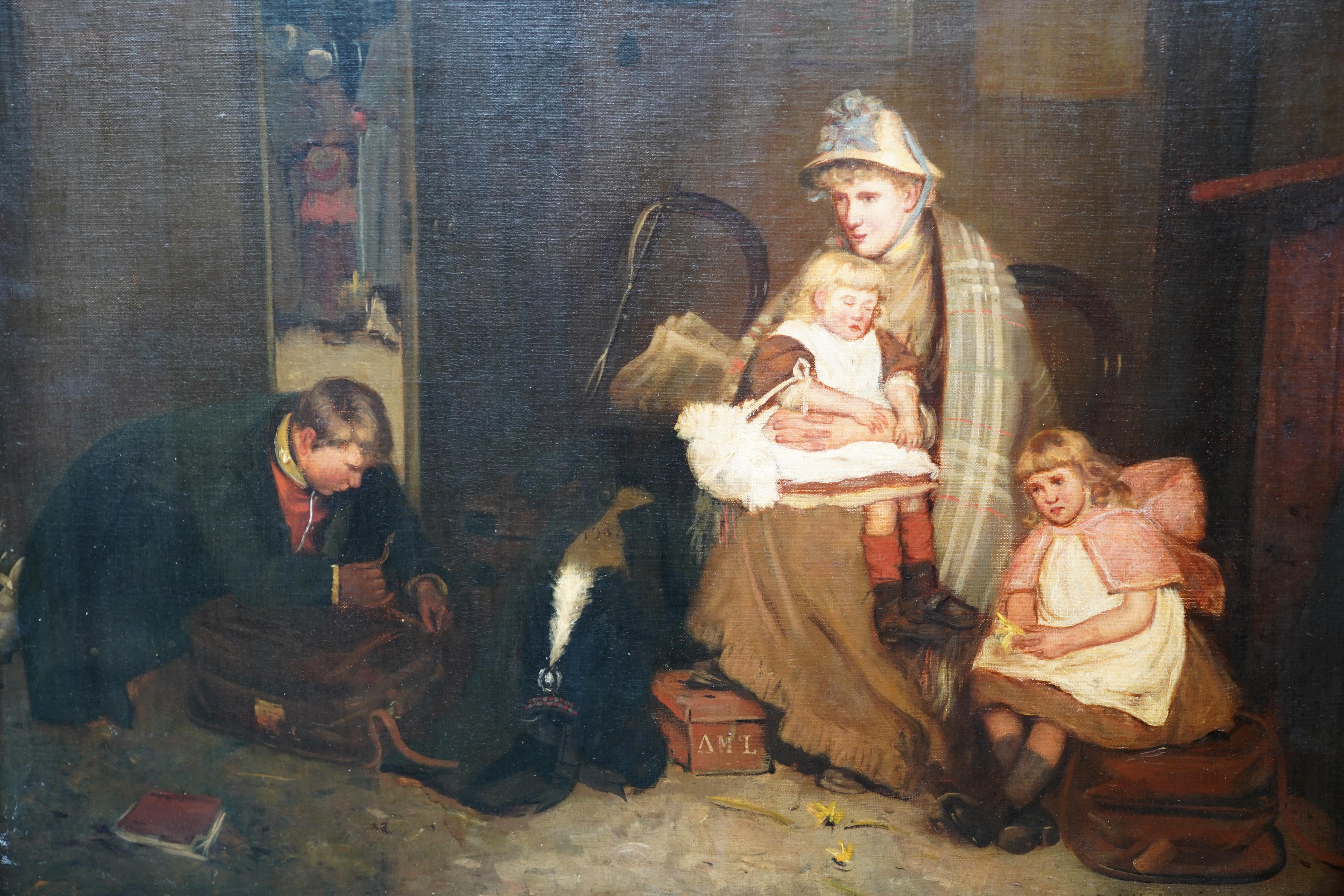 The Soldier's Farewell - Scottish Victorian art Interior portrait oil painting For Sale 1