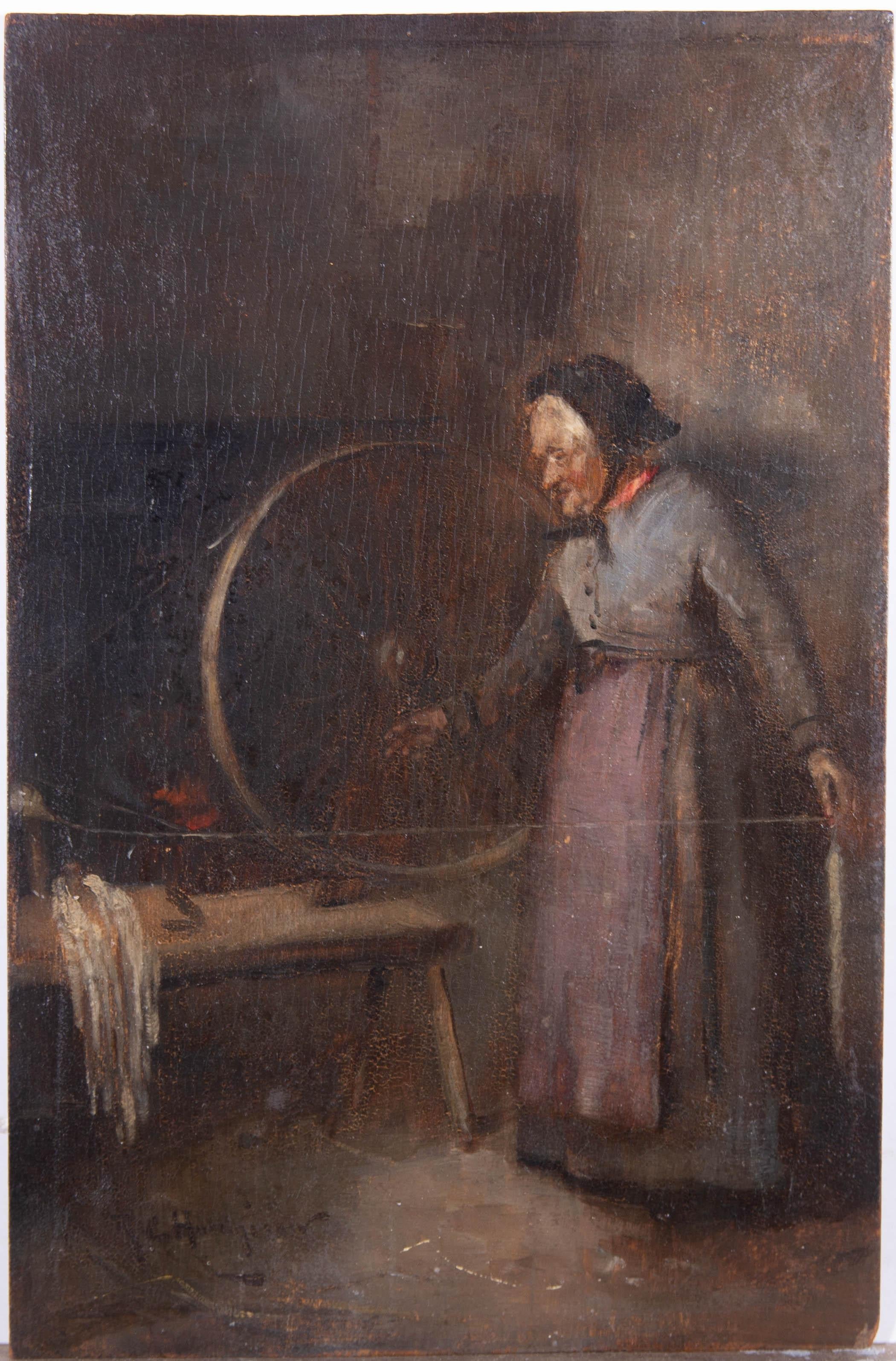 Robert Gemmell Hutchison RSA RSW (1855-1936)- Late 19thC Oil, The Spinning Wheel For Sale 1