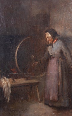 Robert Gemmell Hutchison RSA RSW (1855-1936)- Late 19thC Oil, The Spinning Wheel