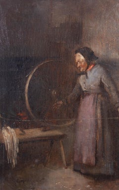 Robert Gemmell Hutchison RSA RSW (1855-1936) - Huile de la fin du XIXe siècle, Le rouet.