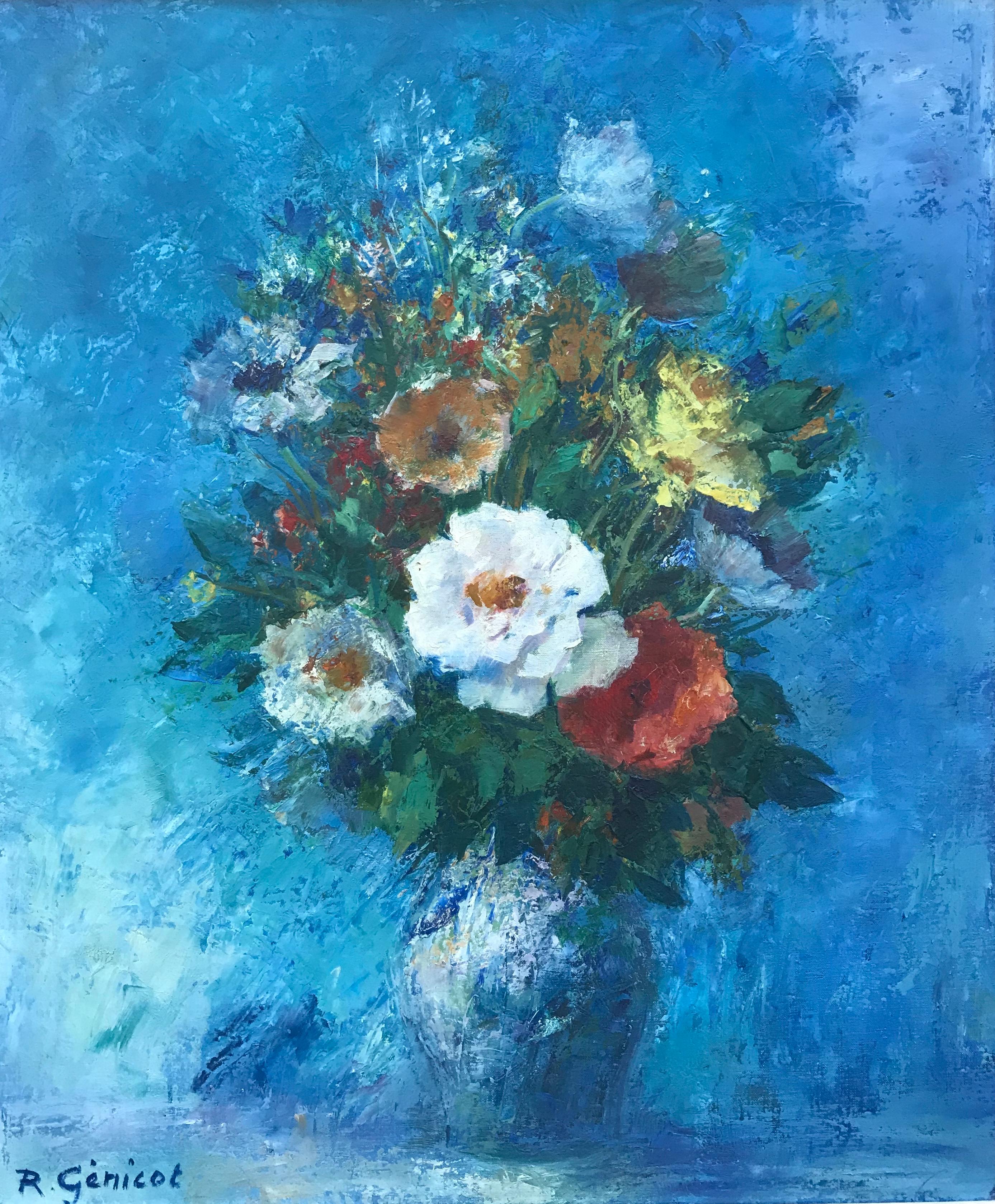 “Fleur Bleue” - Painting by Robert Genicot