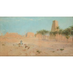 Antique British Watercolour Painting Orientalist Karnak Egypt Talbot Kelly