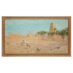 Antique British Watercolour Painting Orientalist Karnak Egypt Talbot Kelly