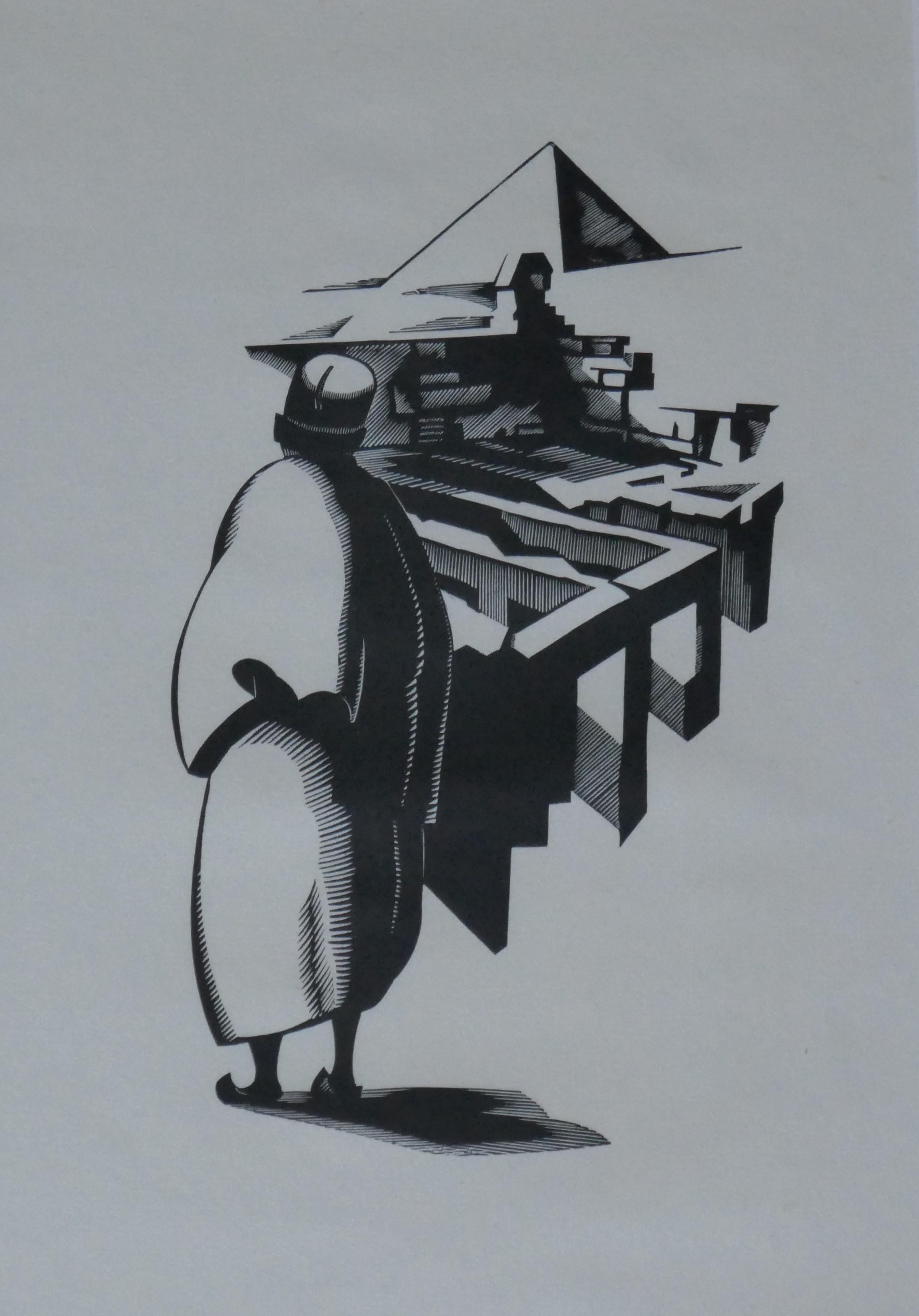 Eine Eidechse und ein Sphinx! – Print von Robert Gibbings 