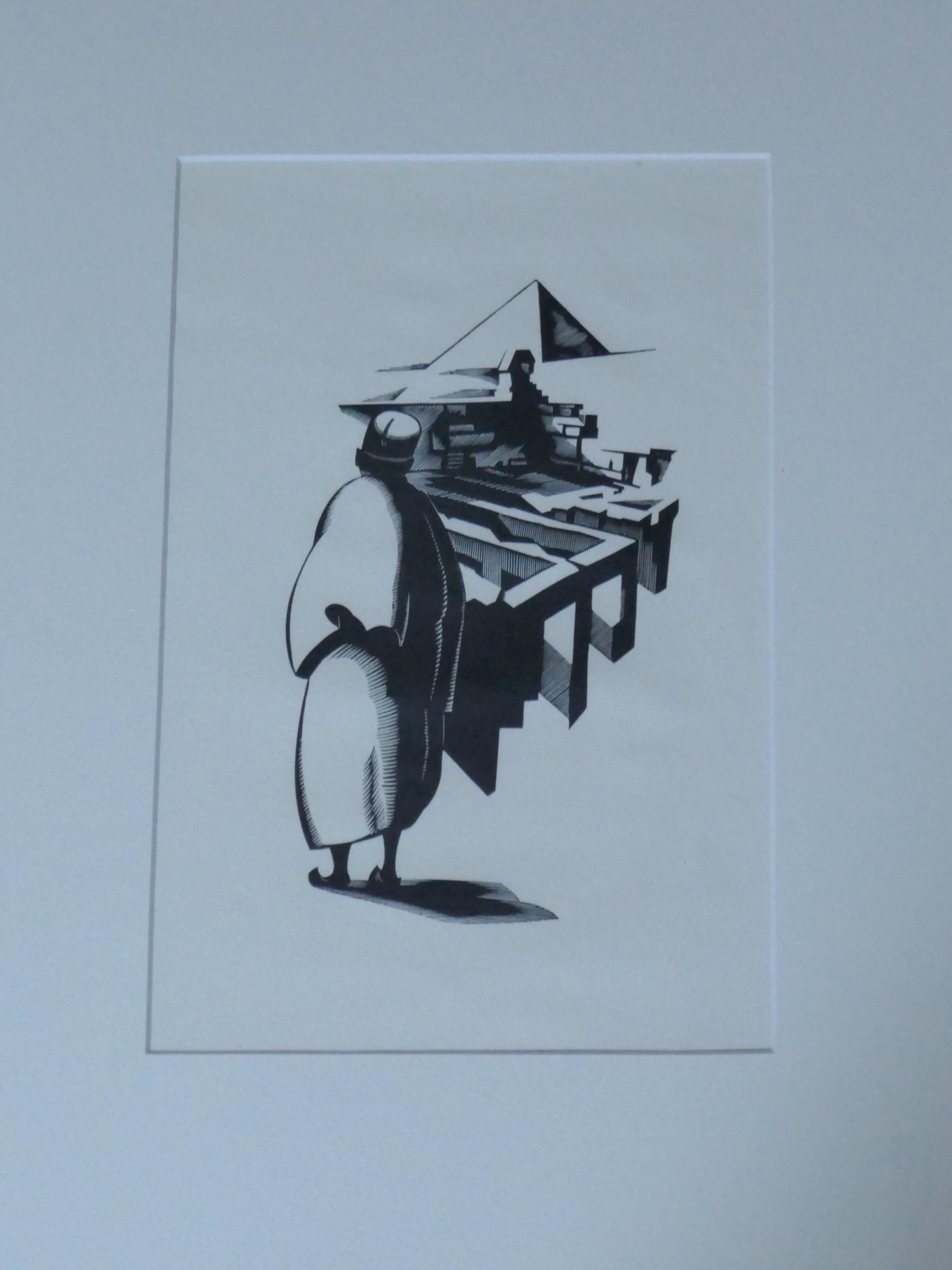 Robert Gibbings  Figurative Print – Eine Eidechse und ein Sphinx!