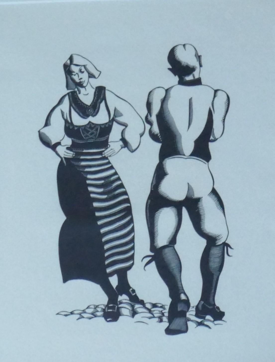 Robert Gibbings  Figurative Print - Folk Dancers, Skansen