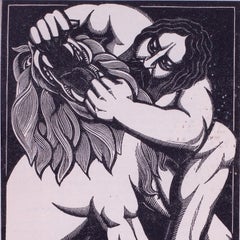 Robert Gibbings 'Samson and the Lion', 1936, wood engraving