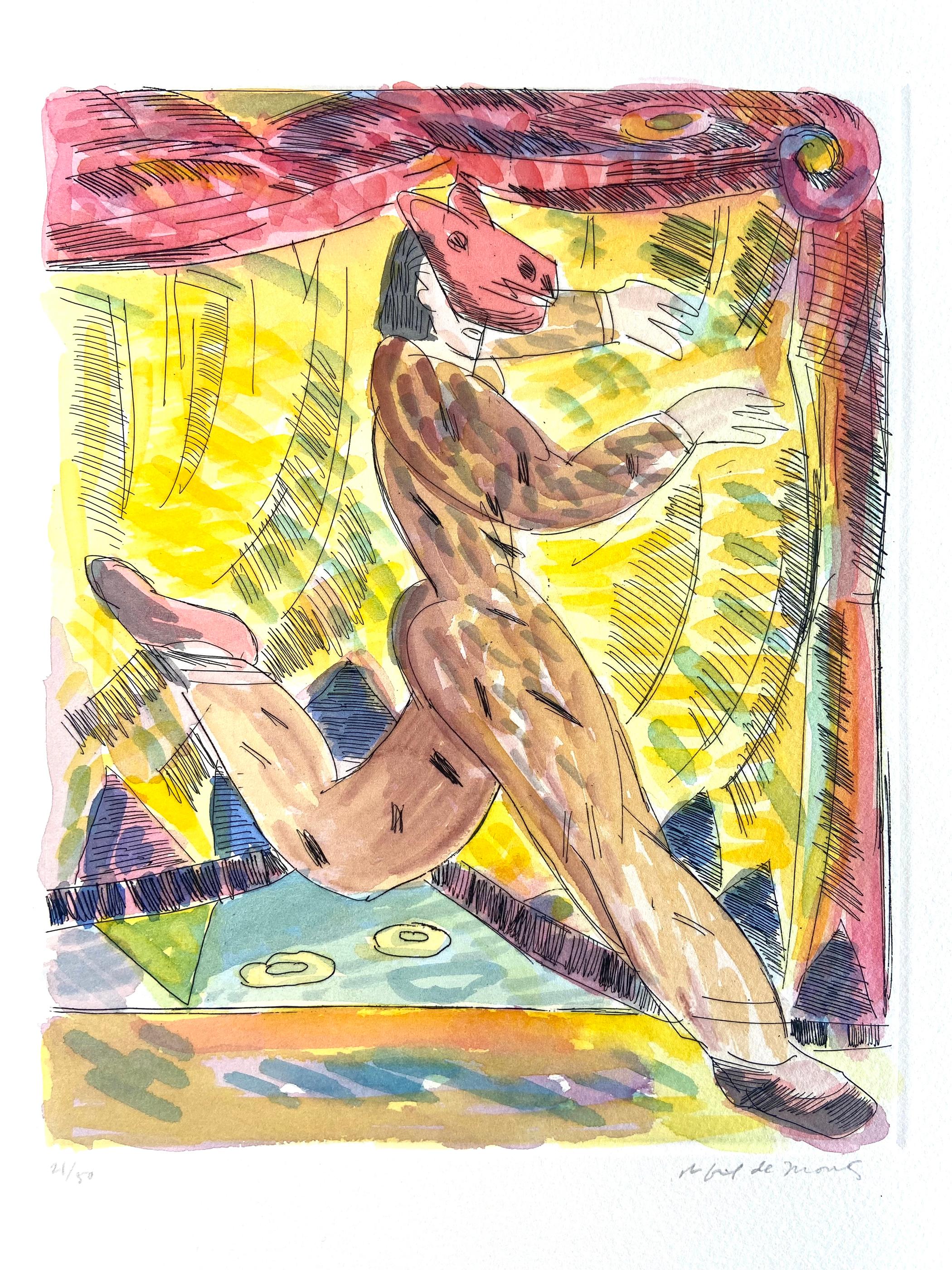 Jaguar, Etching with Original and Complete Hand Painted Color, Edition 21/50