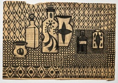 "Still Life in Black" Robert Gilberg 1950s Gouache on Newspaper