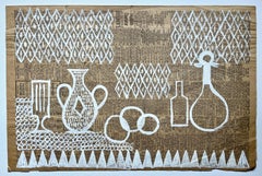 "Still Life in White" Robert Gilberg 1950s Gouache on Newspaper