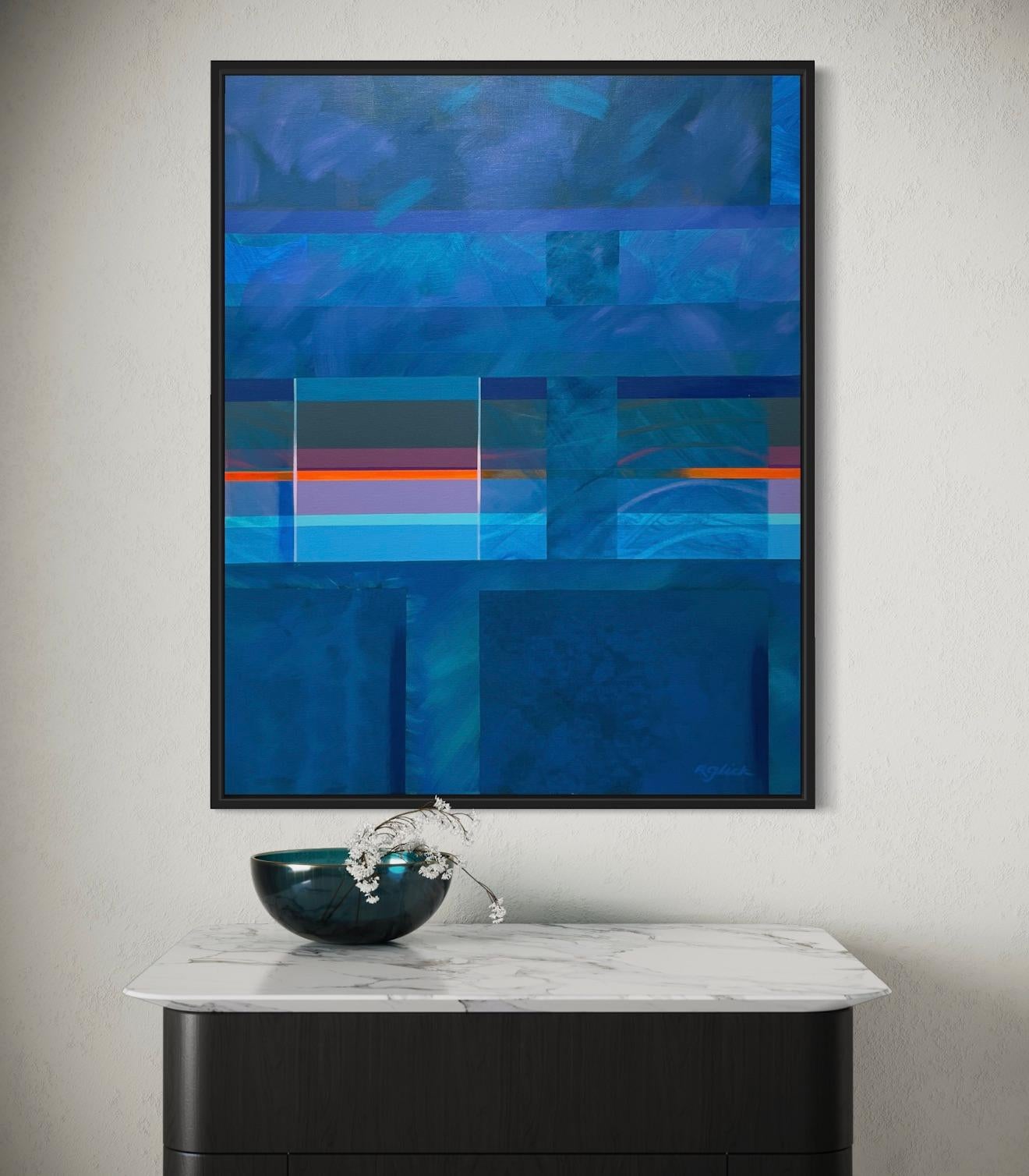 „Blaue Synergy“ – leuchtend blaues, geometrisches, abstraktes Acrylgemälde in Vivid Blue – Painting von Robert Glick