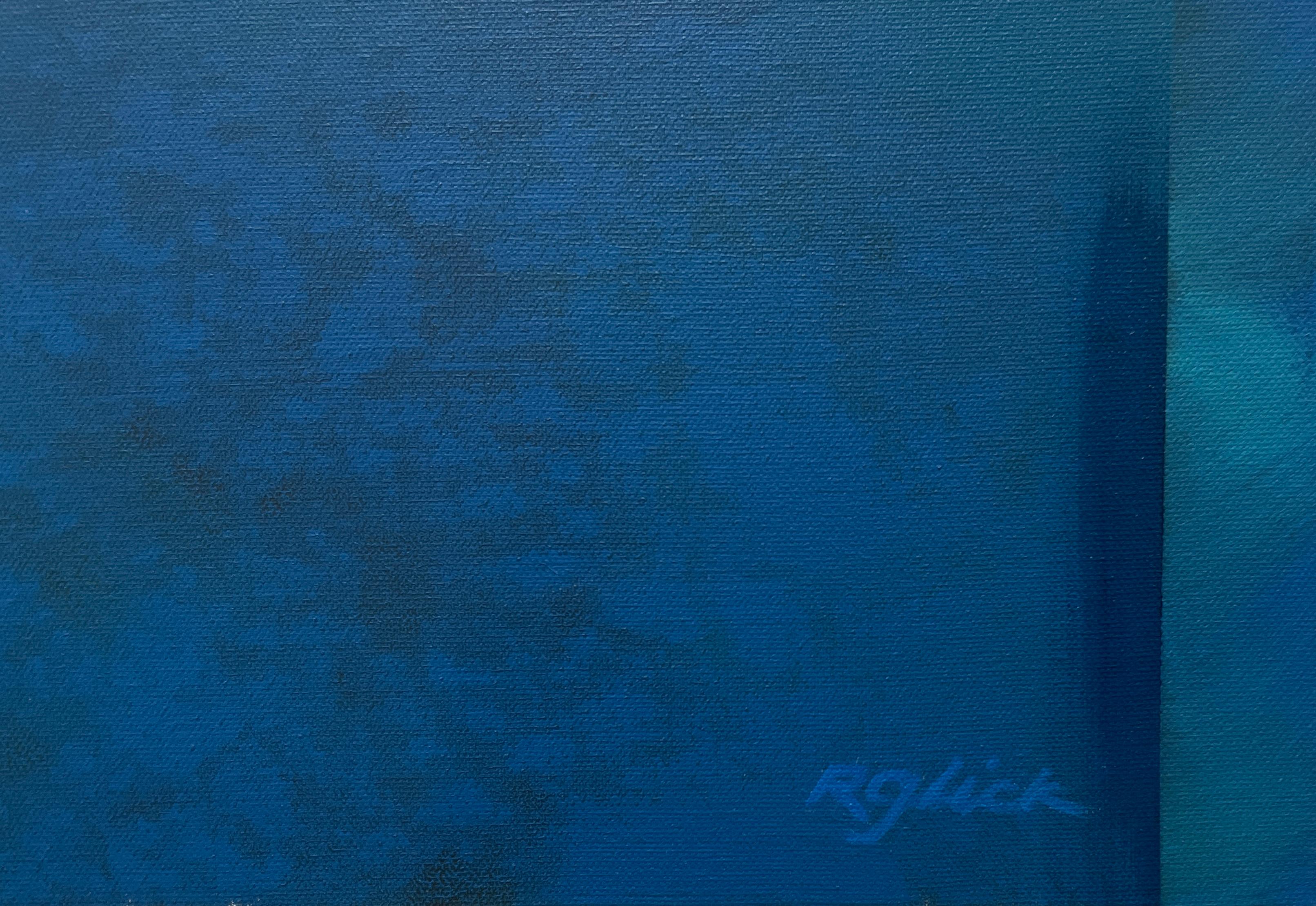 „Blaue Synergy“ – leuchtend blaues, geometrisches, abstraktes Acrylgemälde in Vivid Blue im Angebot 2
