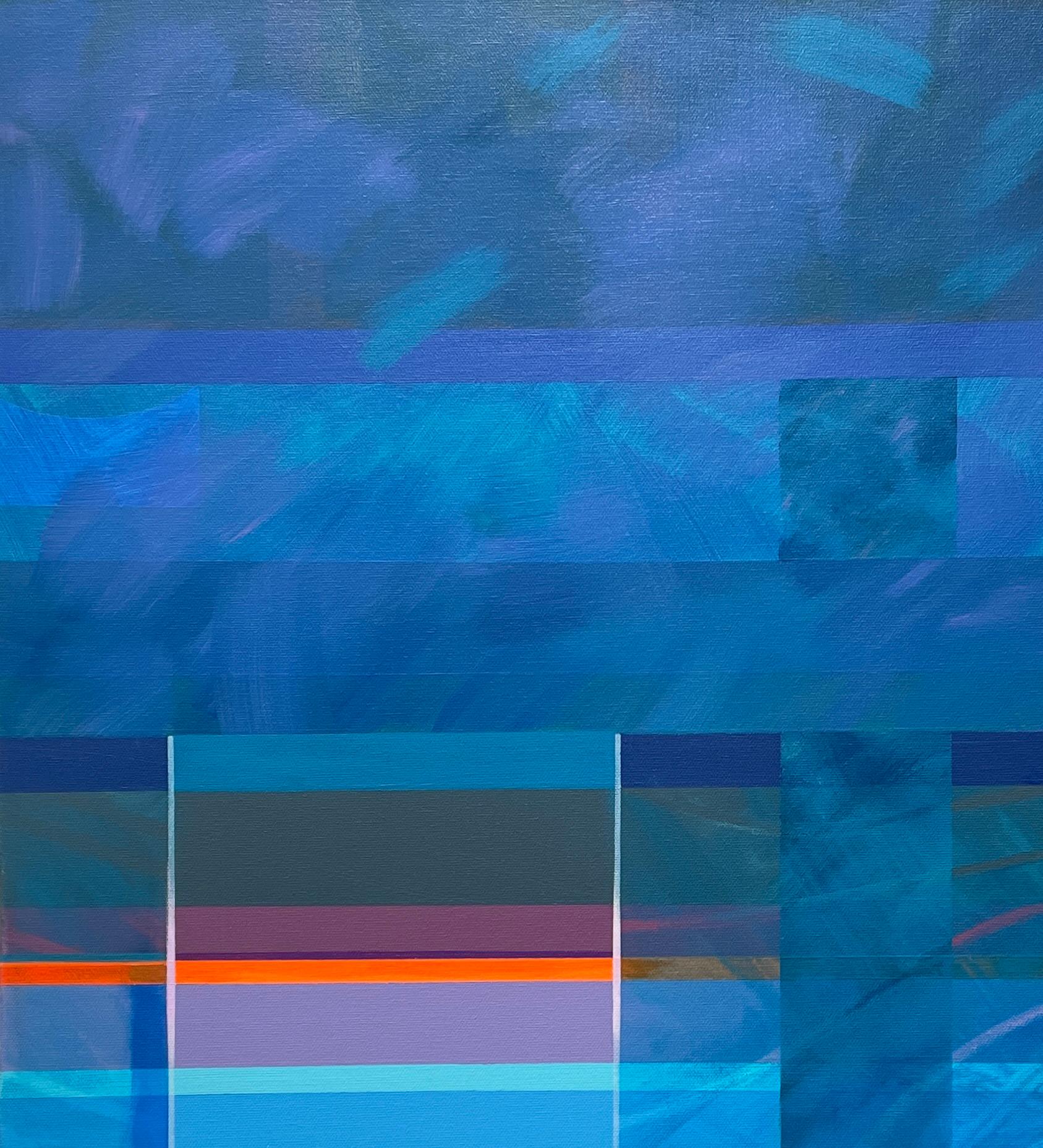 'Blue Synergy' - Vivid Blue Tone Contemporary Geometric Abstract Painting For Sale 2