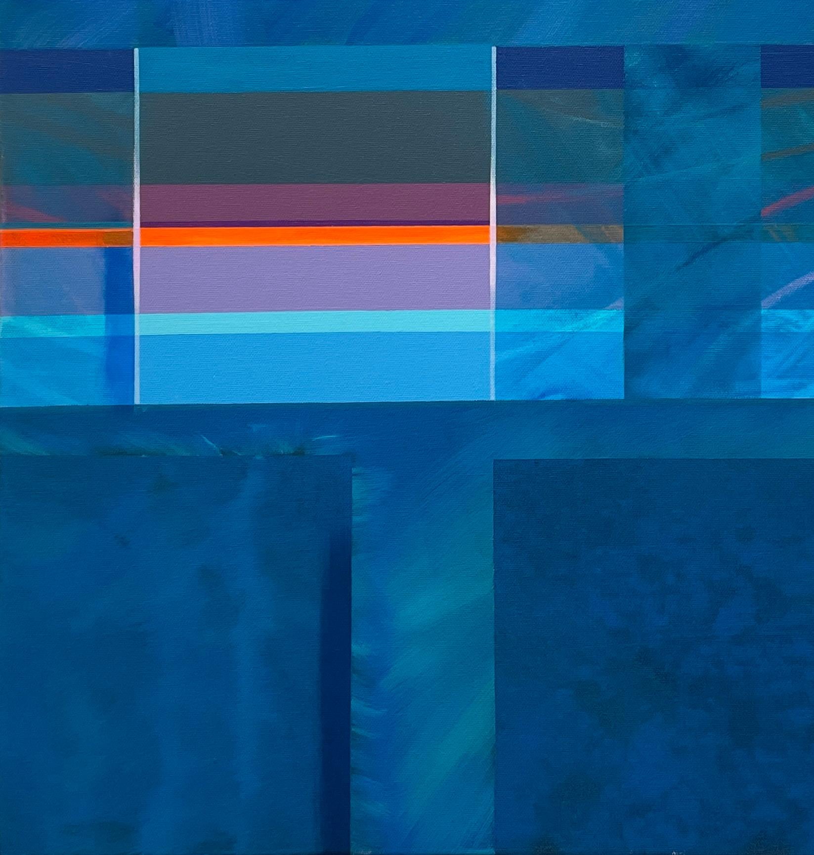 'Blue Synergy' - Vivid Blue Tone Contemporary Geometric Abstract Painting For Sale 6