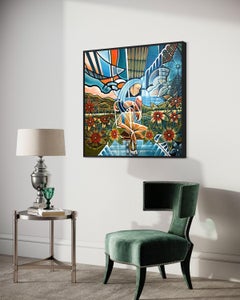 'Carmelita' - Young Woman with Flowers - Vibrant Abstract Geometric Cubism