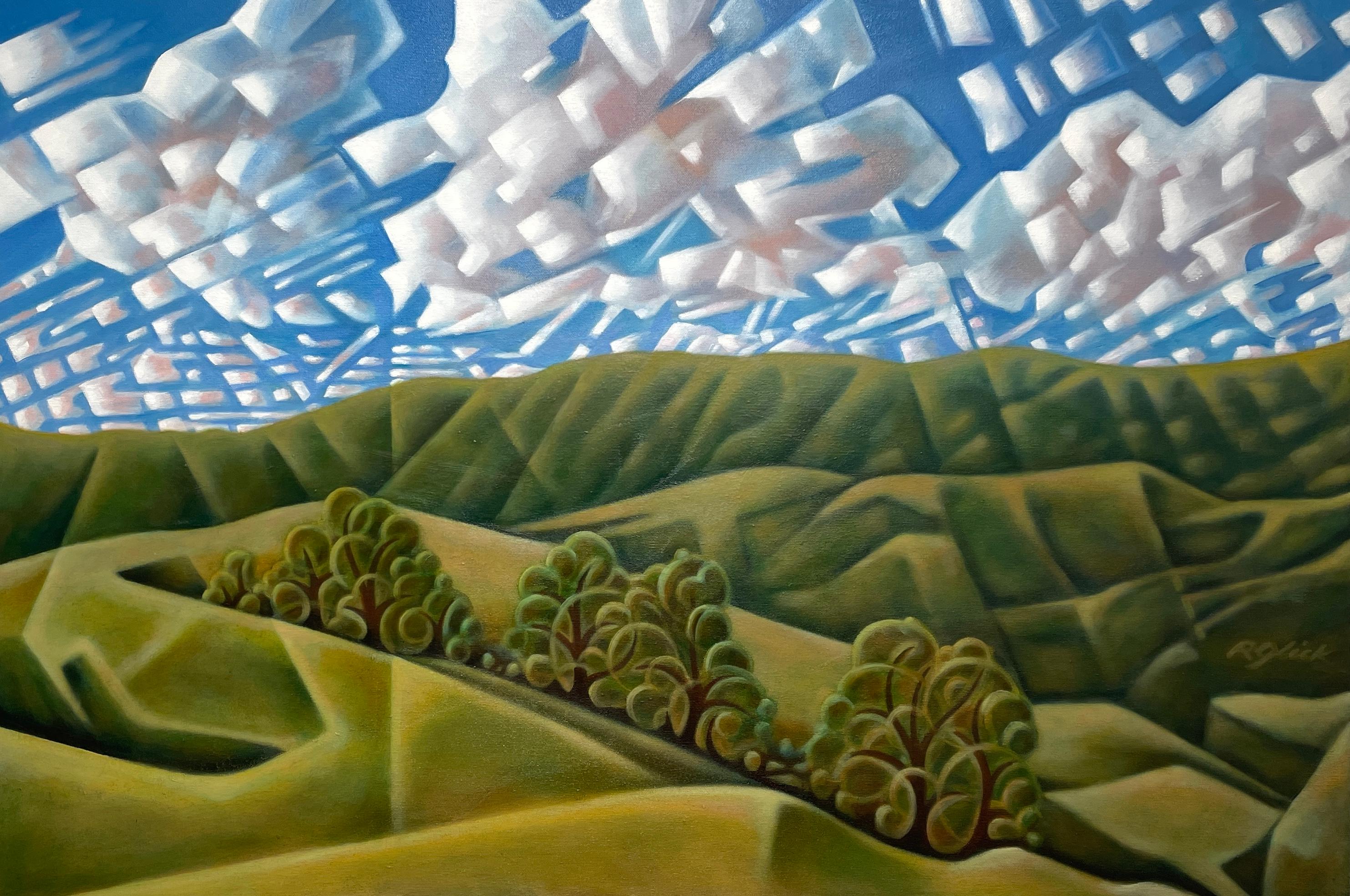 Robert Glick Landscape Painting - 'Clouds and Canyons' - Serene Natural World - Geometric Abstract Landscape