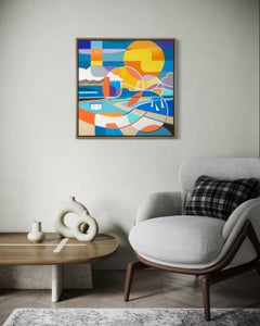 'Day at the Coast' - Shoreline Series - Abstract Geometric Seascape and Boats