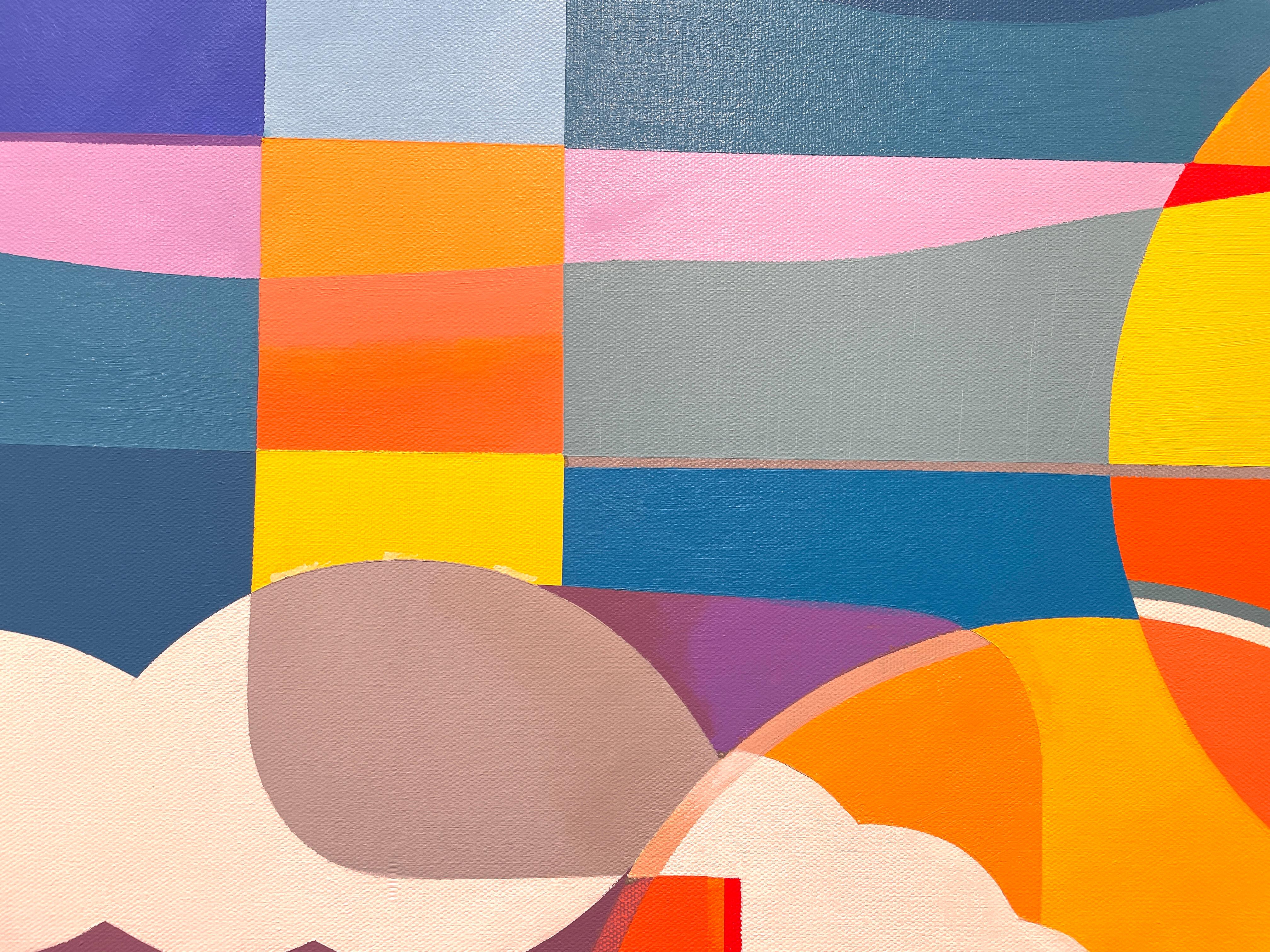 „Day at the Coast“ – Shoreline Series – Abstrakte geometrische Meereslandschaft und Boote (Geometrische Abstraktion), Painting, von Robert Glick