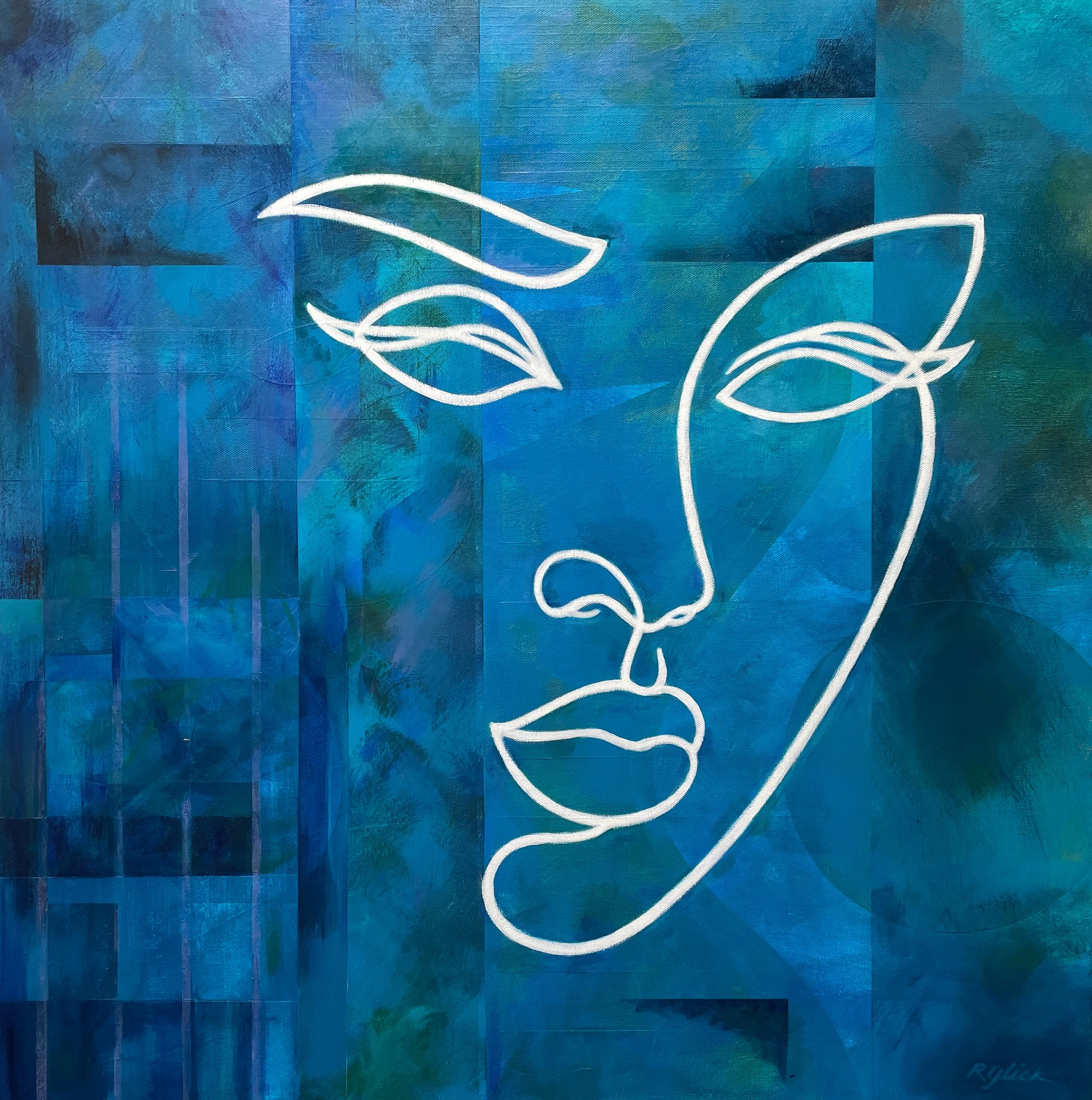 Robert Glick Abstract Painting - 'Emerging' - Minimal Abstract Female Portrait - Geometric Acrylic Painting